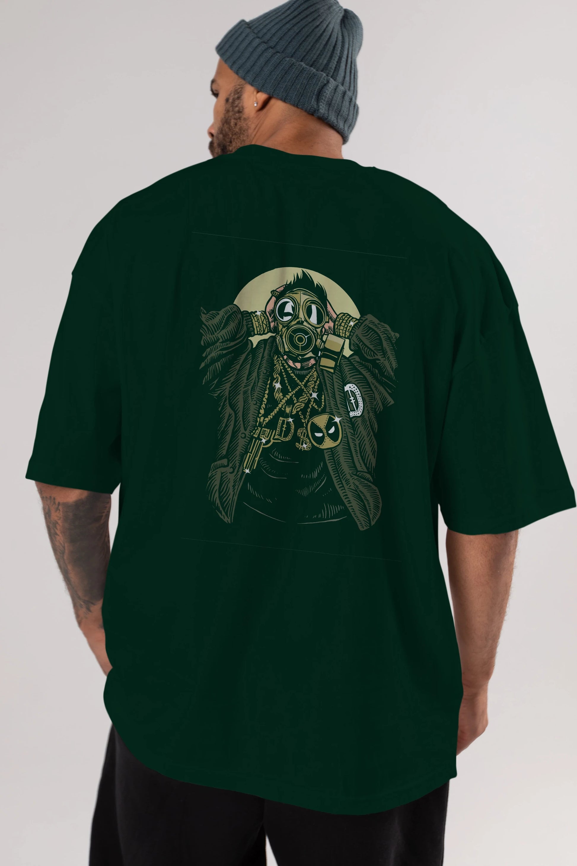 Gasmask Gangsta Arka Baskılı Oversize t-shirt Erkek Kadın Unisex %100 Pamuk