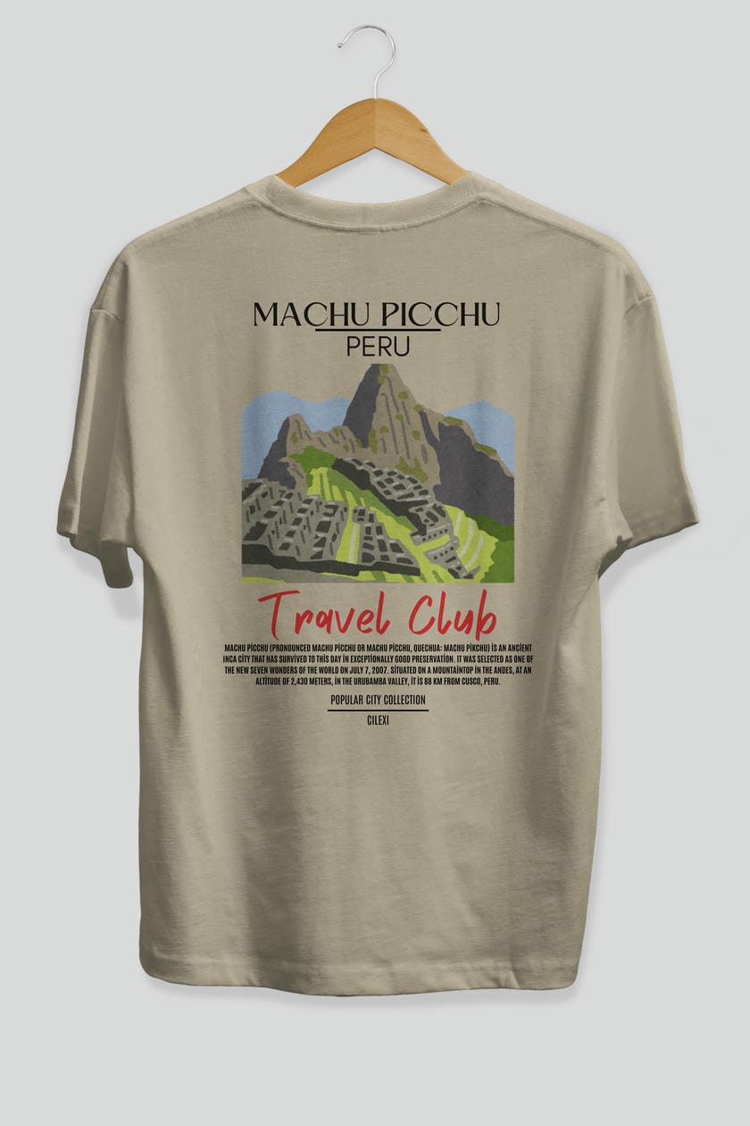 Machu Picchu Peru Arka Baskılı Oversize t-shirt Erkek Kadın Pamuk Bisiklet Yaka tişort