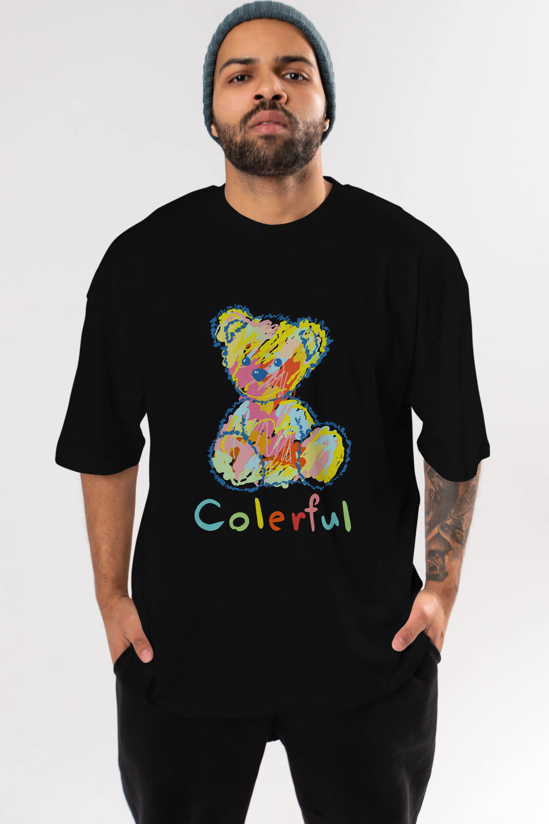 Colerful Bear Ön Baskılı Oversize t-shirt Erkek Kadın Unisex