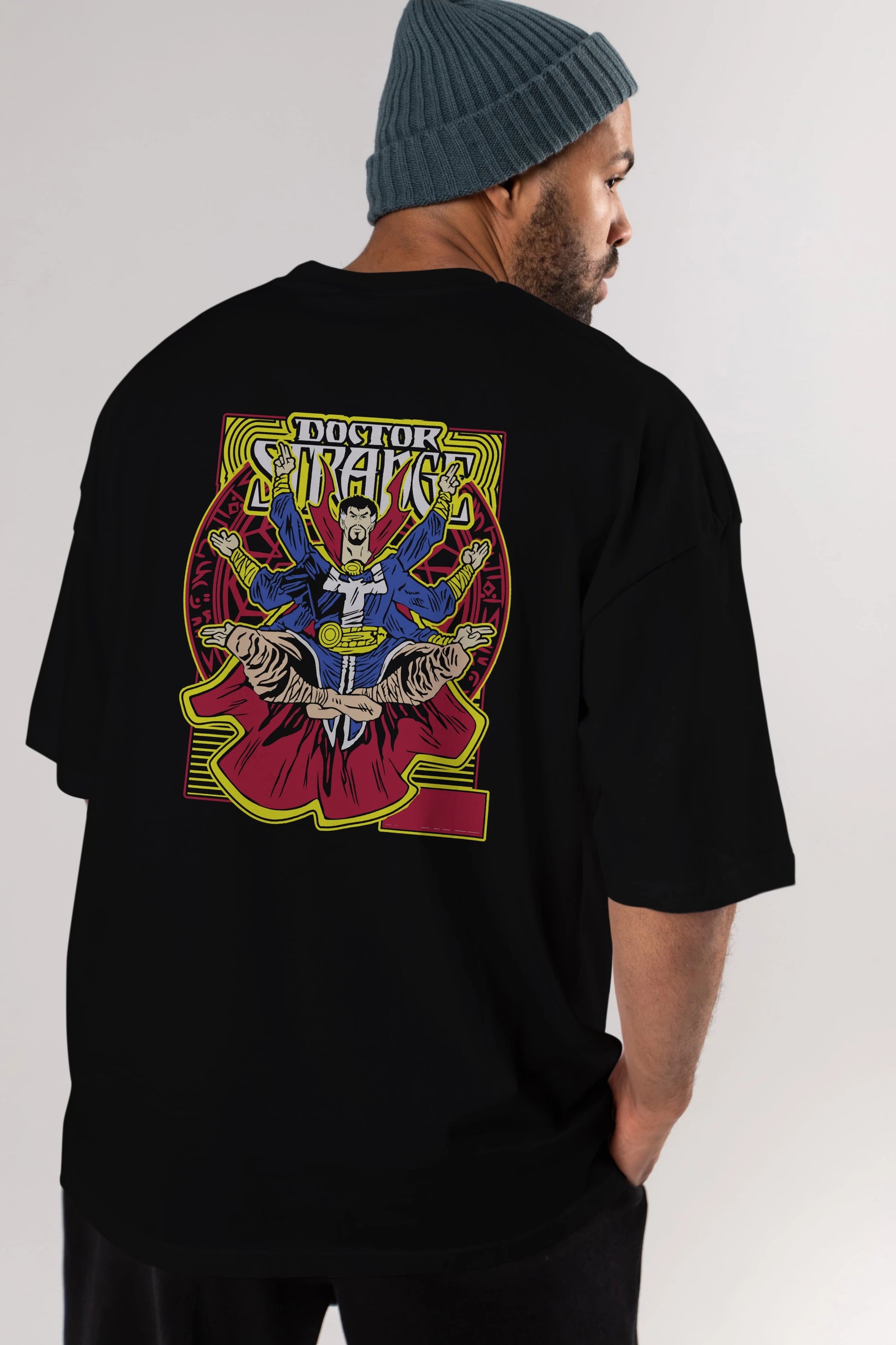 Doctor Strange (1) Arka Baskılı Oversize t-shirt Erkek Kadın Unisex %100 Pamuk Bisiklet Yaka tişort
