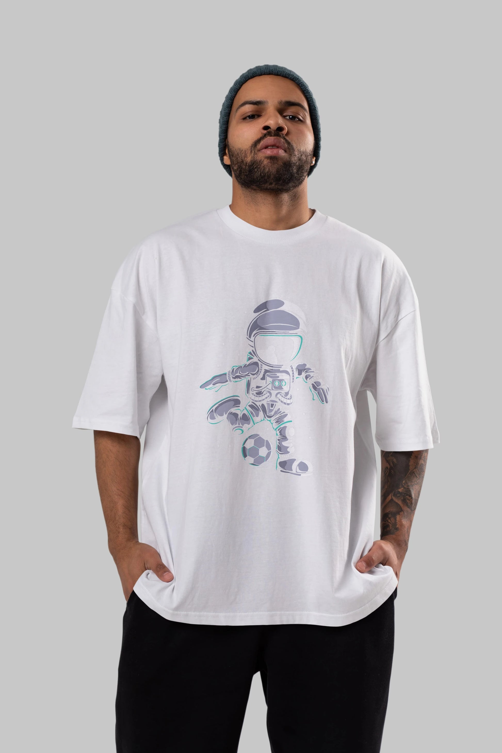 Astronaut Soccer (2) Ön Baskılı Oversize t-shirt Erkek Kadın Unisex
