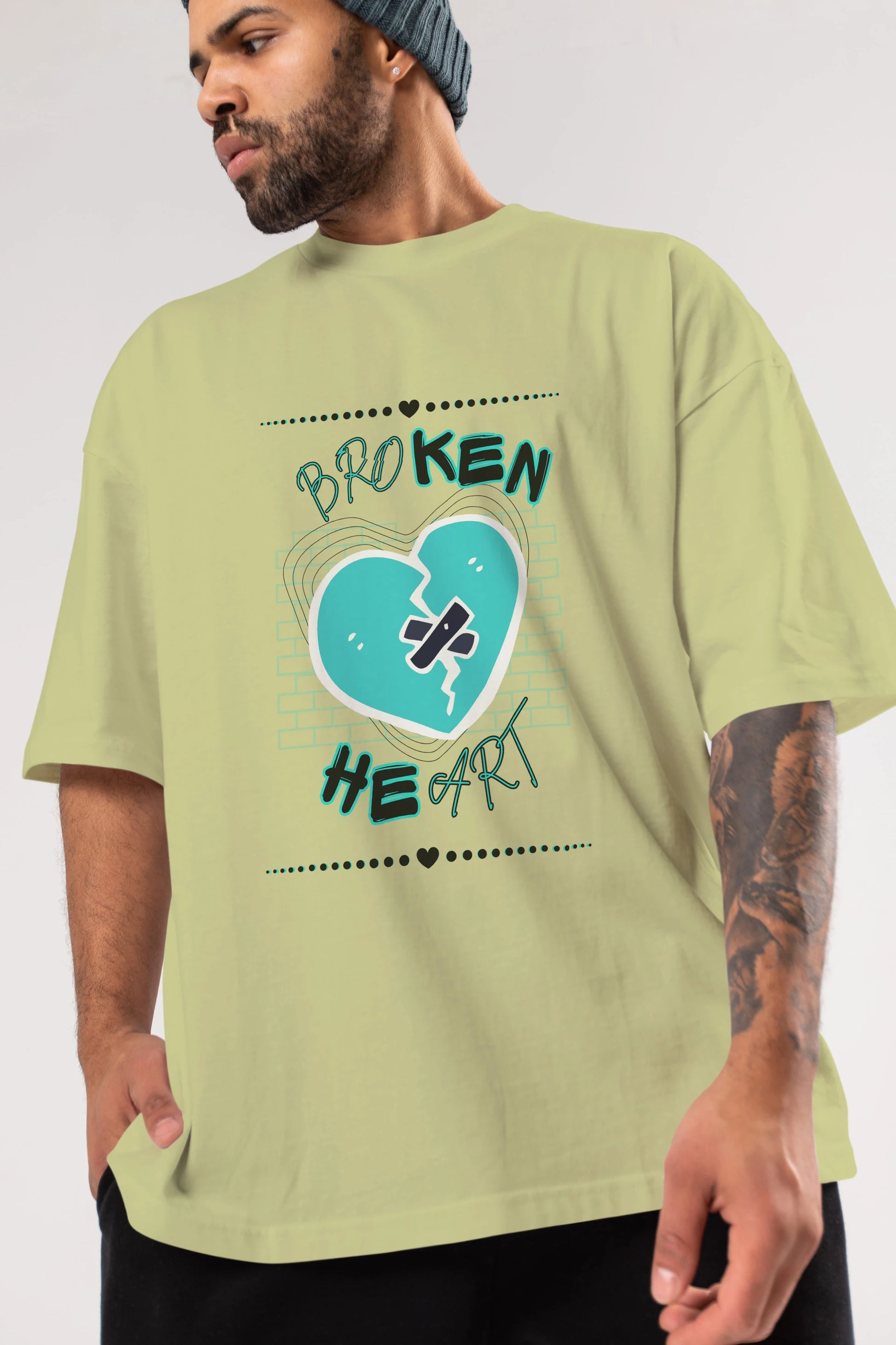 Broken Heart Yazılı Ön Baskılı Oversize t-shirt Erkek Kadın Unisex