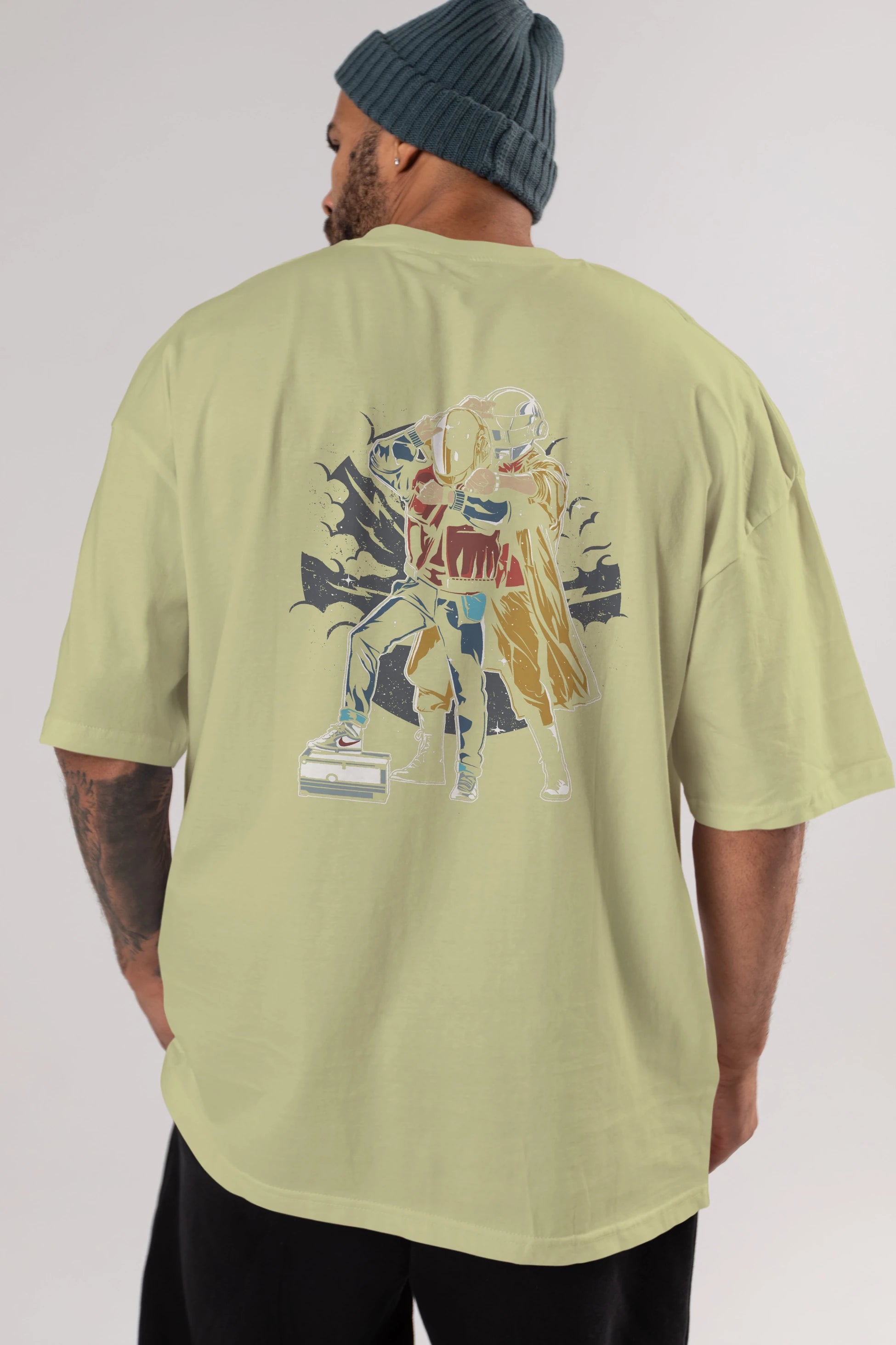 Back To The Beat Arka Baskılı Oversize t-shirt Erkek Kadın Unisex %100 Pamuk