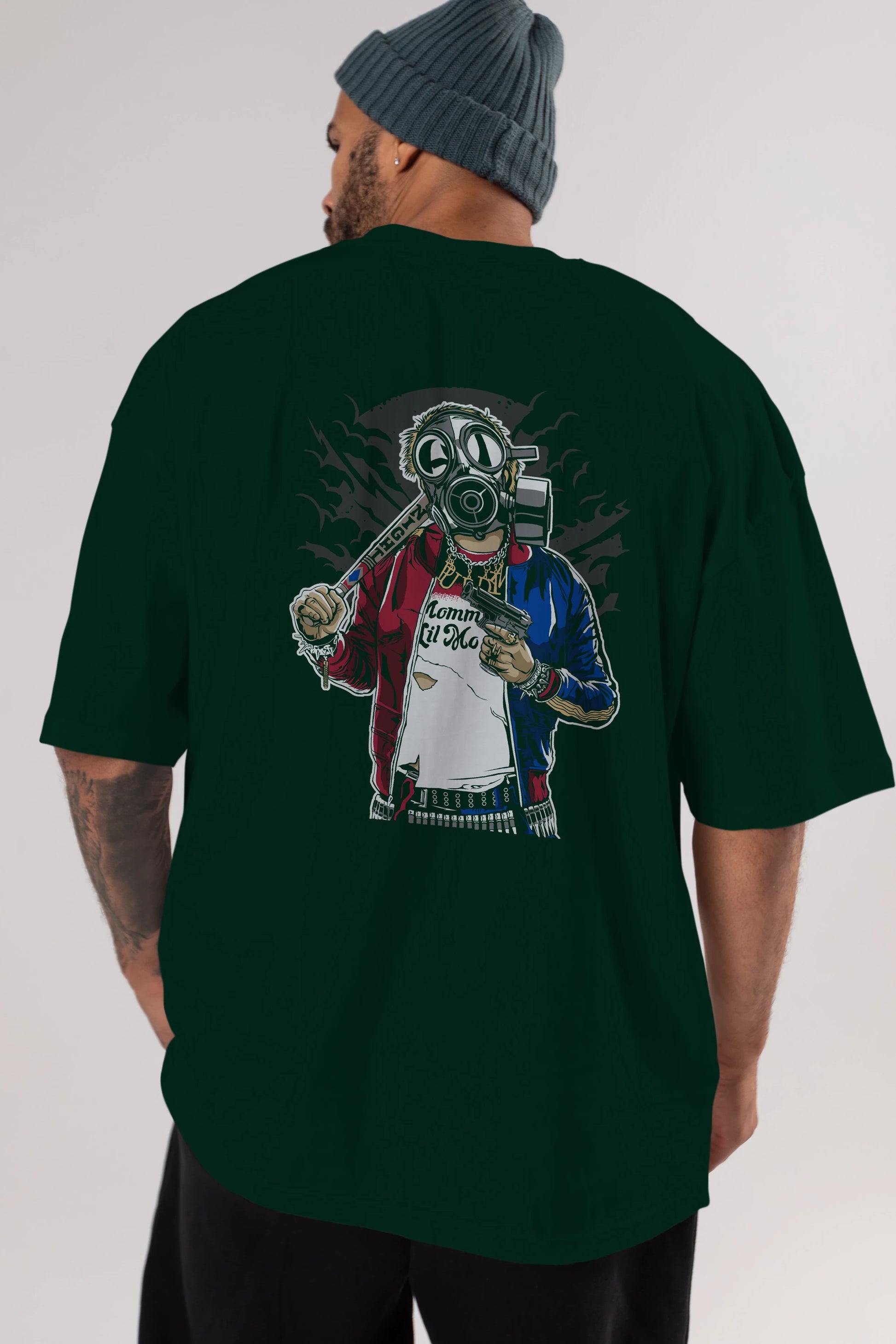 Suicide Gasmask Arka Baskılı Oversize t-shirt Erkek Kadın Unisex %100 Pamuk