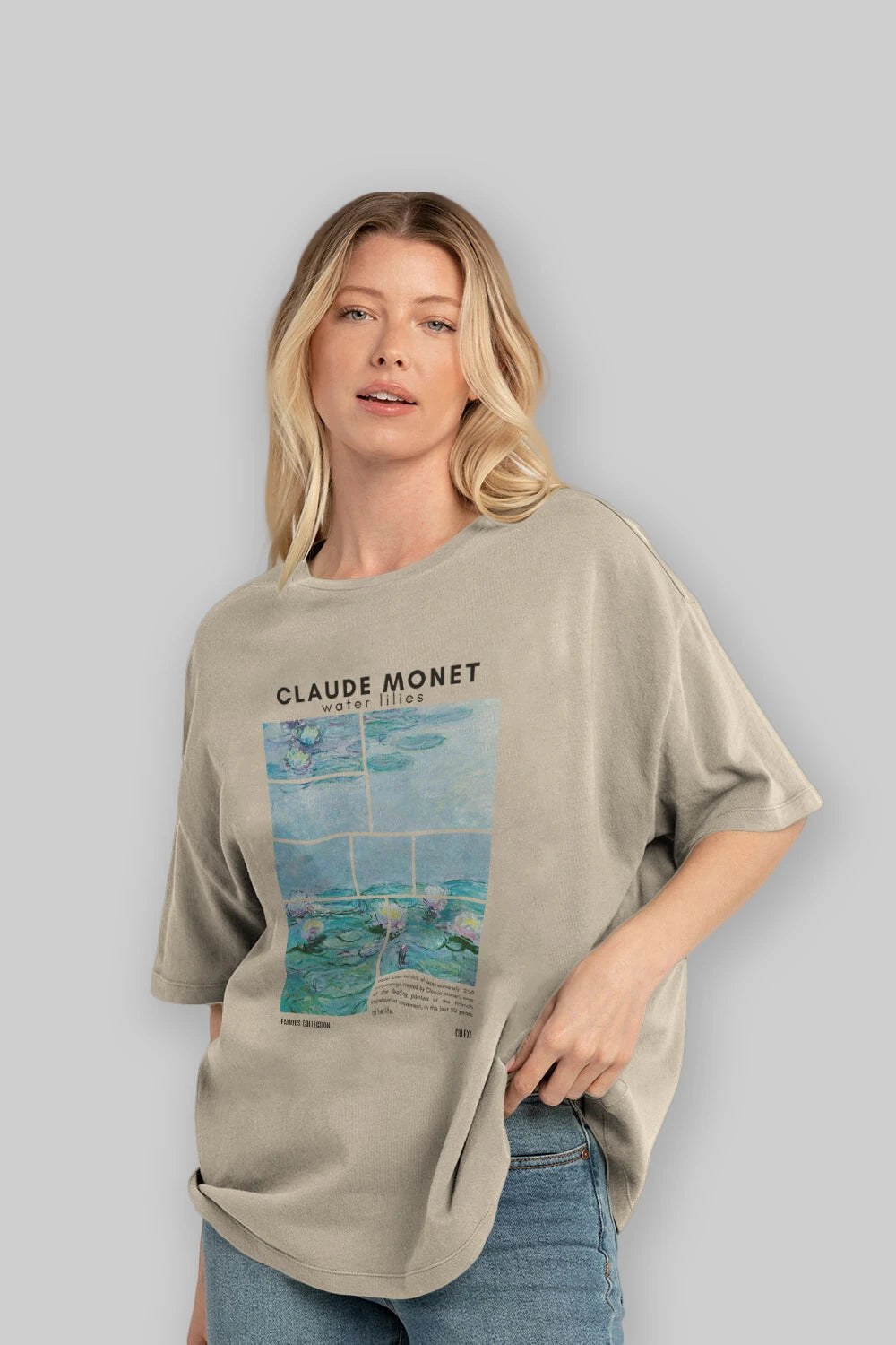 Claude Monet ön Baskılı Oversize t-shirt Erkek Kadın Bisiklet Yaka Pamuk tişort