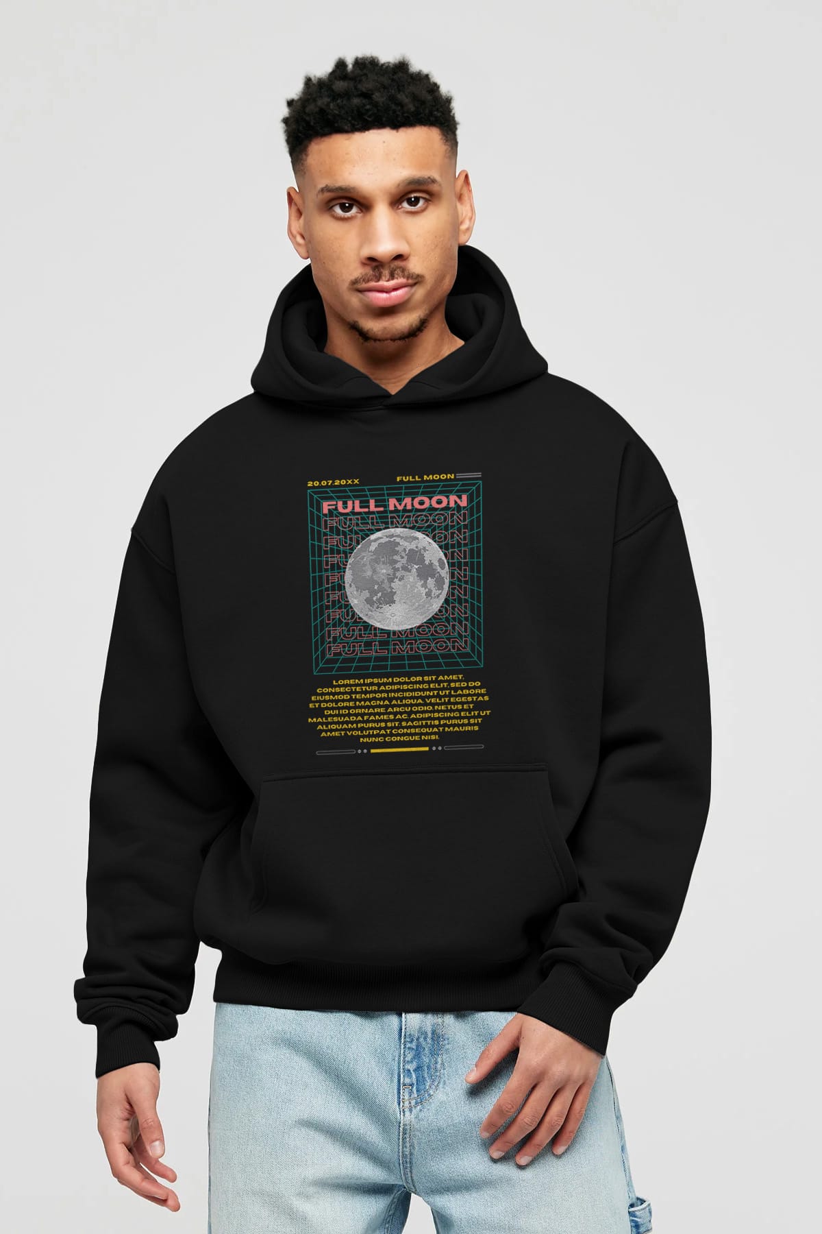 Full Moon Yazılı Ön Baskılı Oversize Hoodie Kapüşonlu Sweatshirt Erkek Kadın Unisex