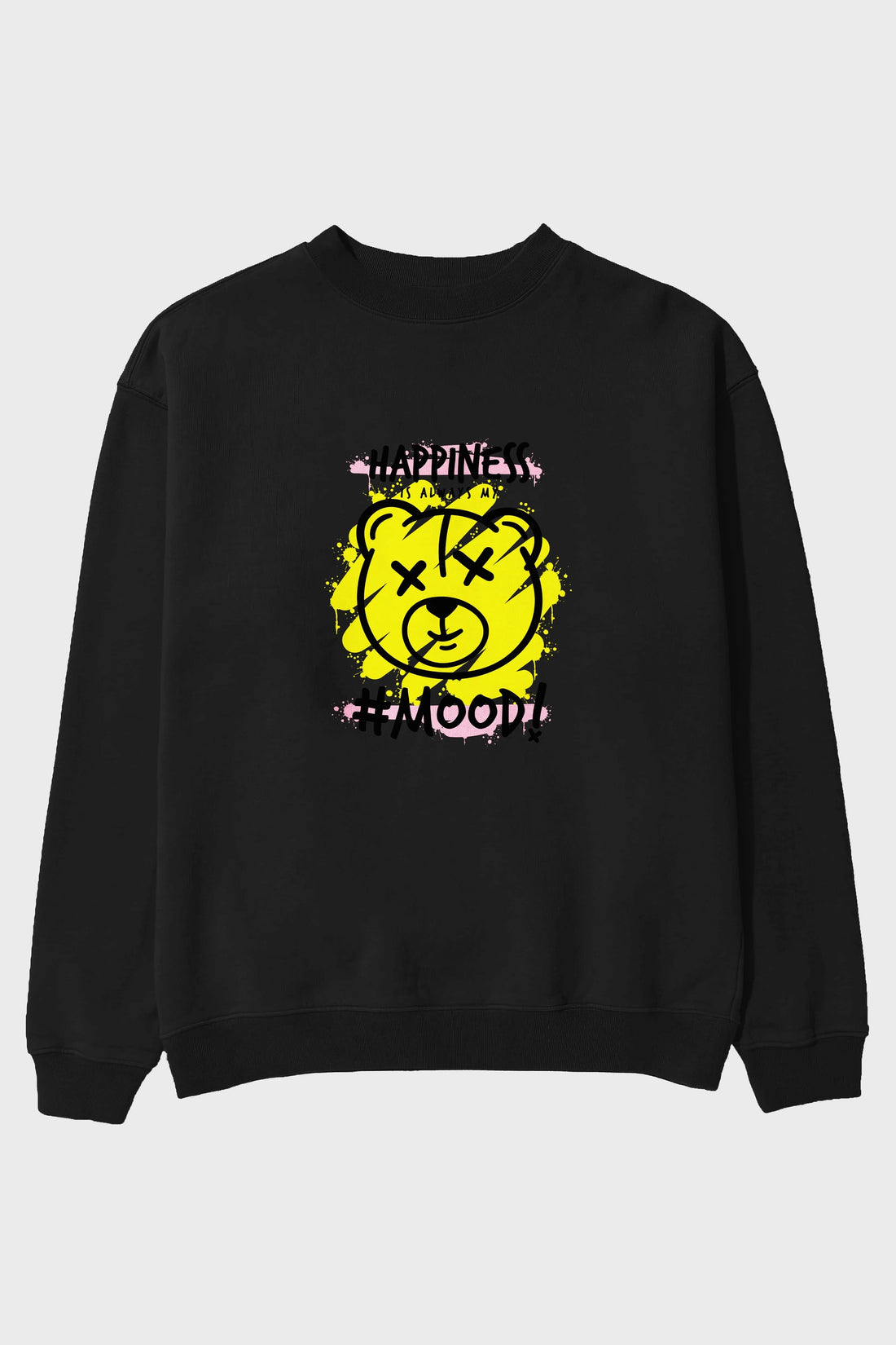 Happiness Mood Bear Ön Baskılı Oversize Sweatshirt Erkek Kadın Unisex