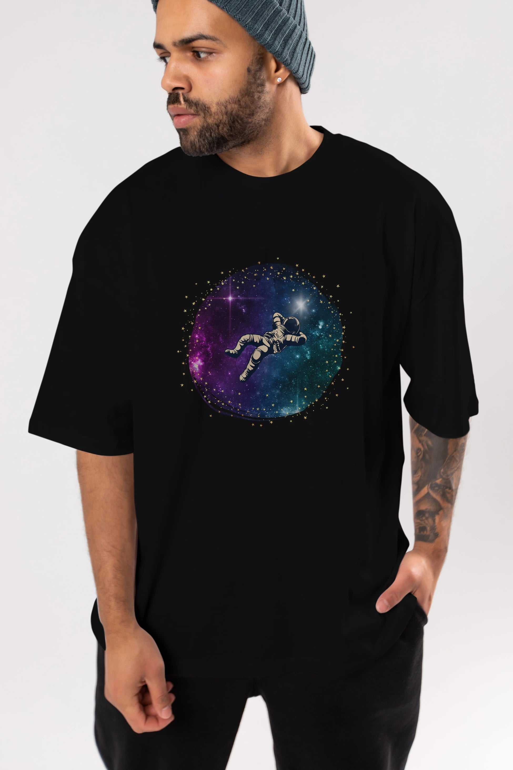 Astronaut in the Galaxy Ön Baskılı Oversize t-shirt Erkek Kadın Unisex