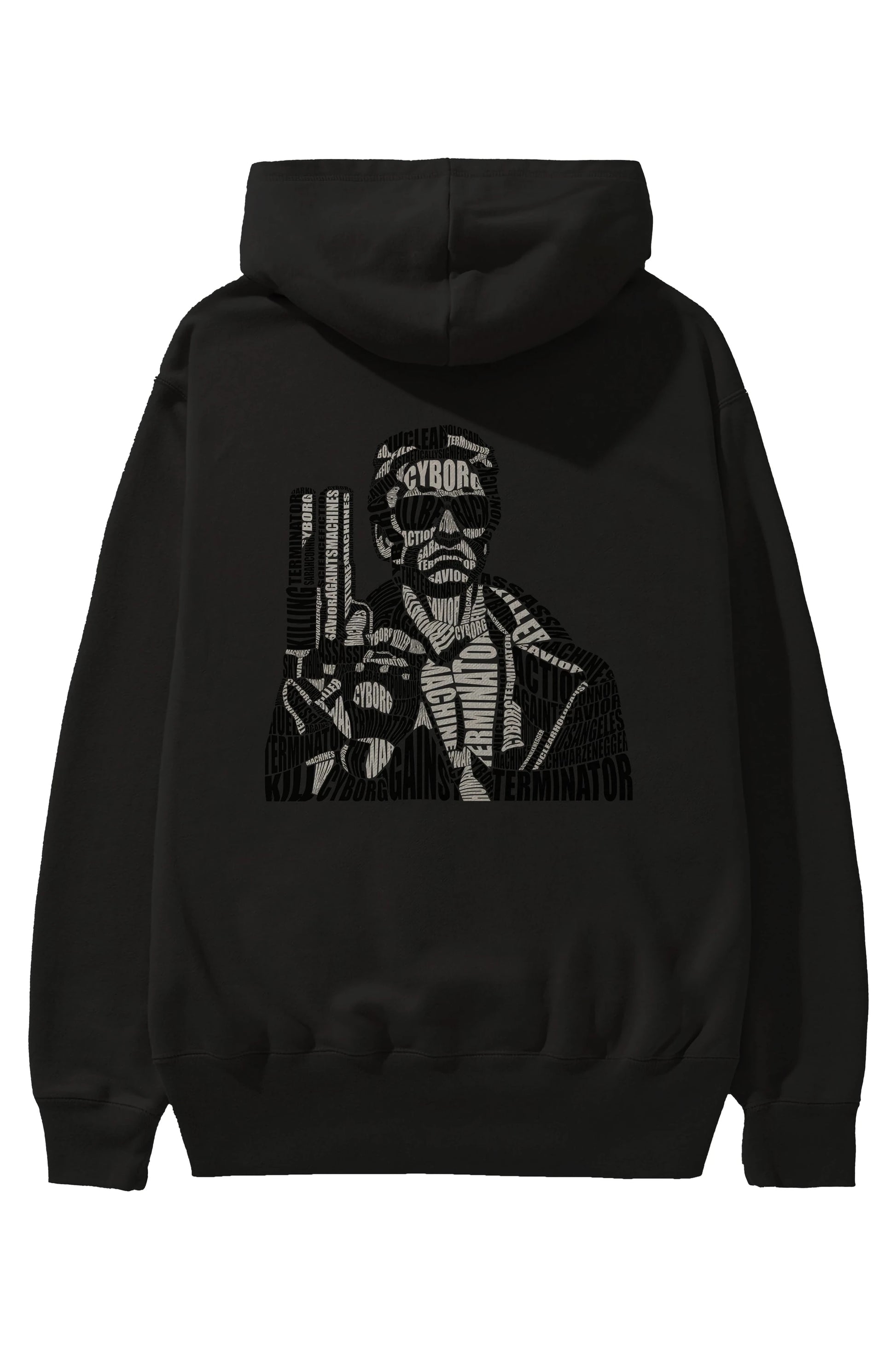 Terminator Calligram Arka Baskılı Hoodie Oversize Kapüşonlu Sweatshirt Erkek Kadın Unisex