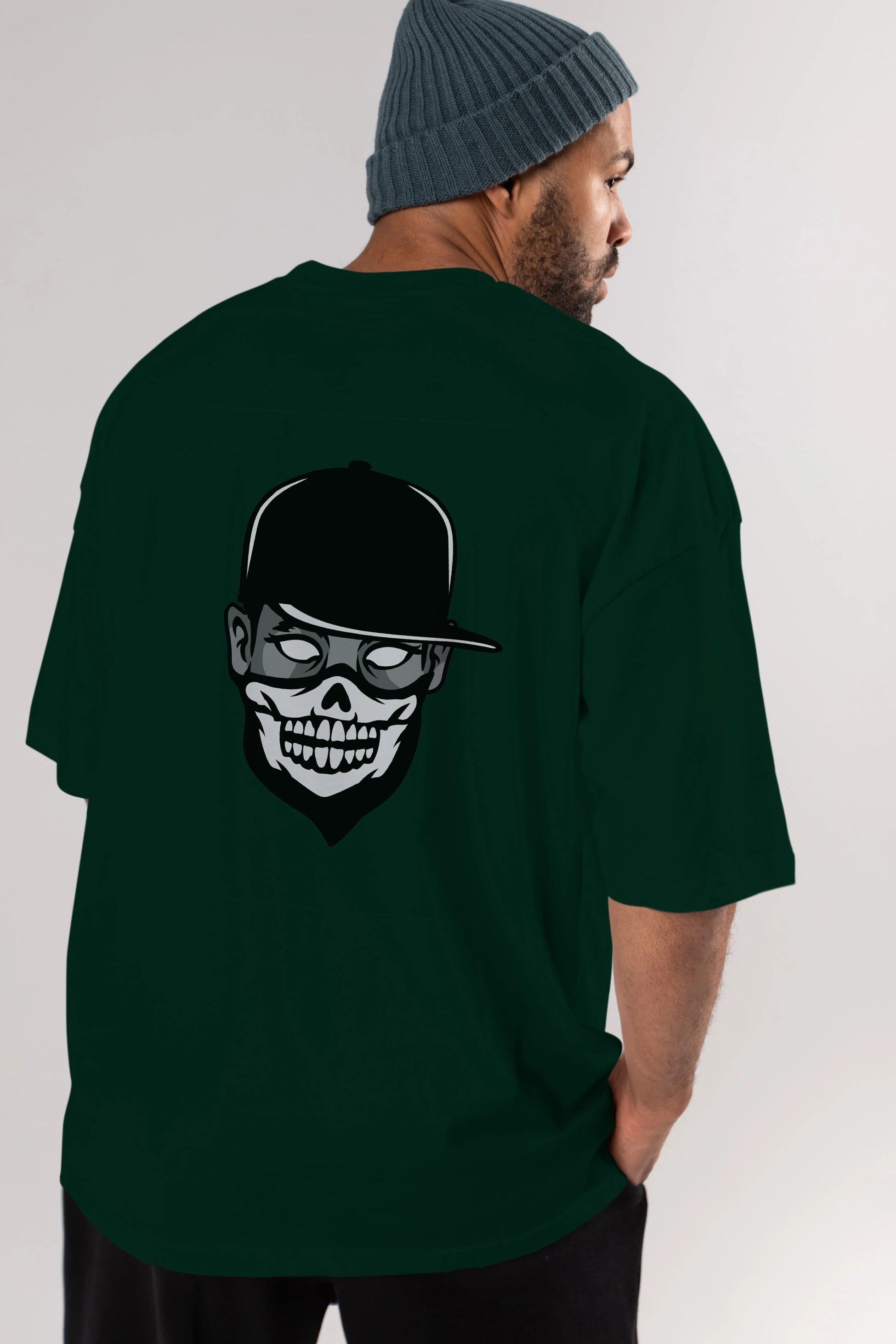 Skull Mask Arka Baskılı Oversize t-shirt Erkek Kadın Unisex %100 Pamuk tişort