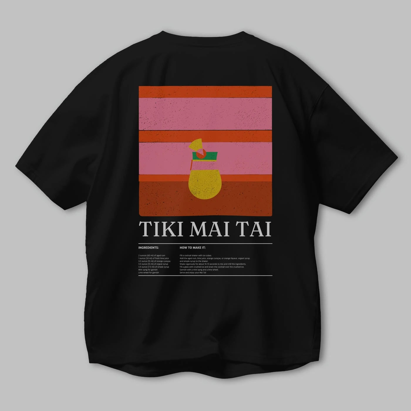 Tiki Mai Tai Kokteyl Serisi Arka Baskılı Oversize t-shirt Erkek Kadın %100 Pamuk Bisiklet Yaka tişort