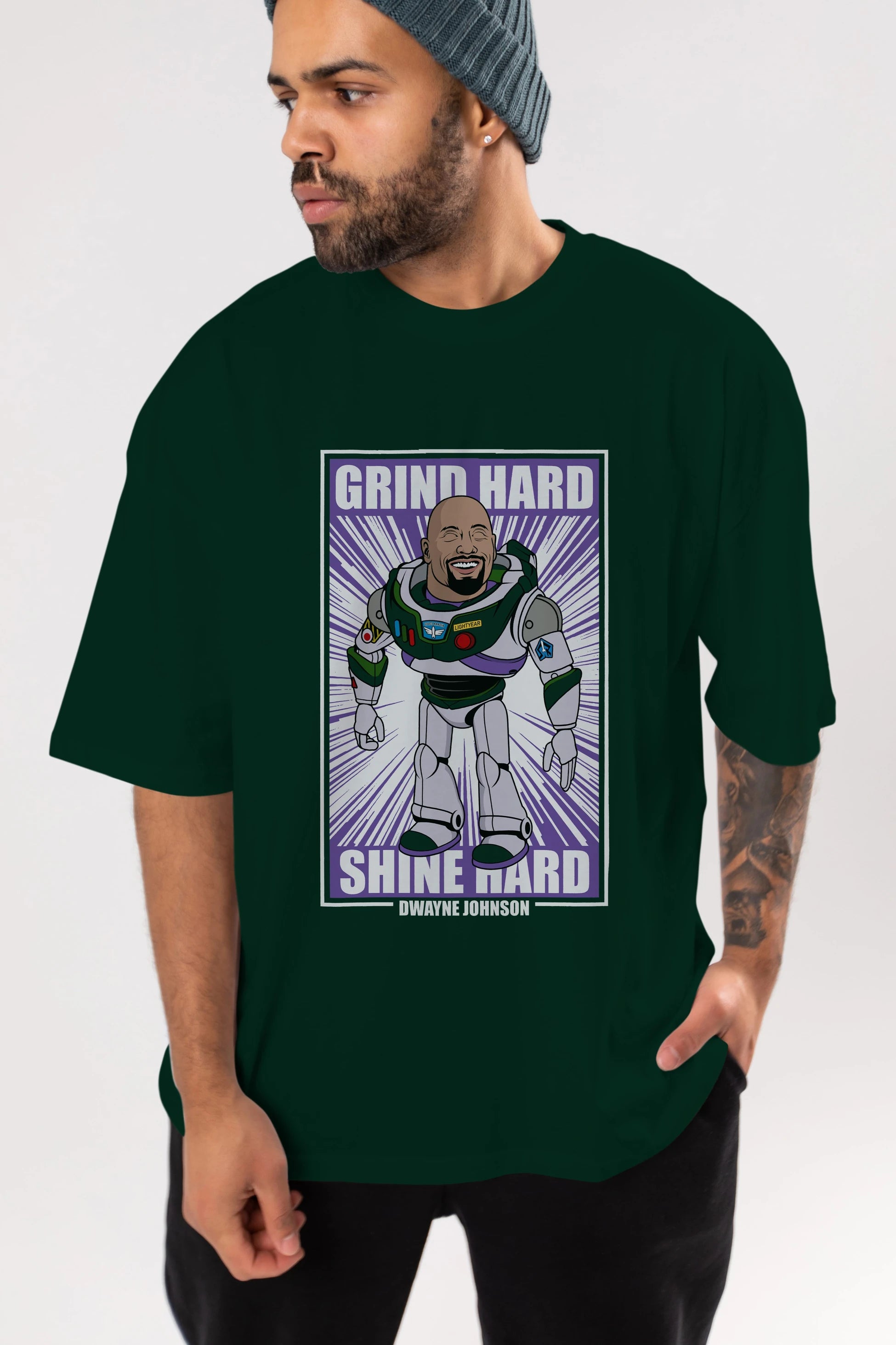 Dwayne Johnson Buzz Lightyear Ön Baskılı Oversize t-shirt Erkek Kadın Unisex %100 Pamuk tişort