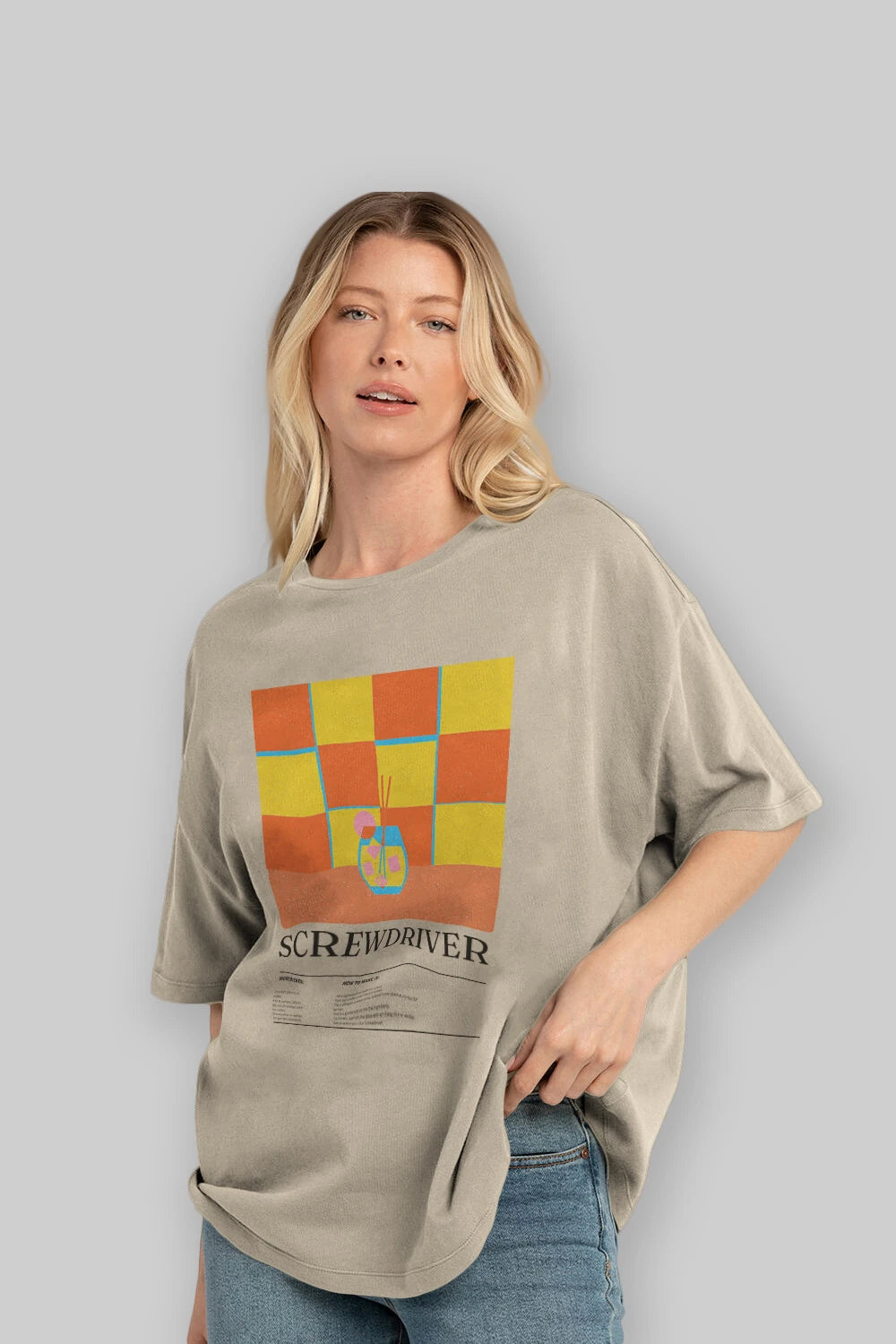 Screwdriver Kokteyl Ön Baskılı Oversize t-shirt Erkek Kadın %100 Pamuk Bisiklet Yaka tişort
