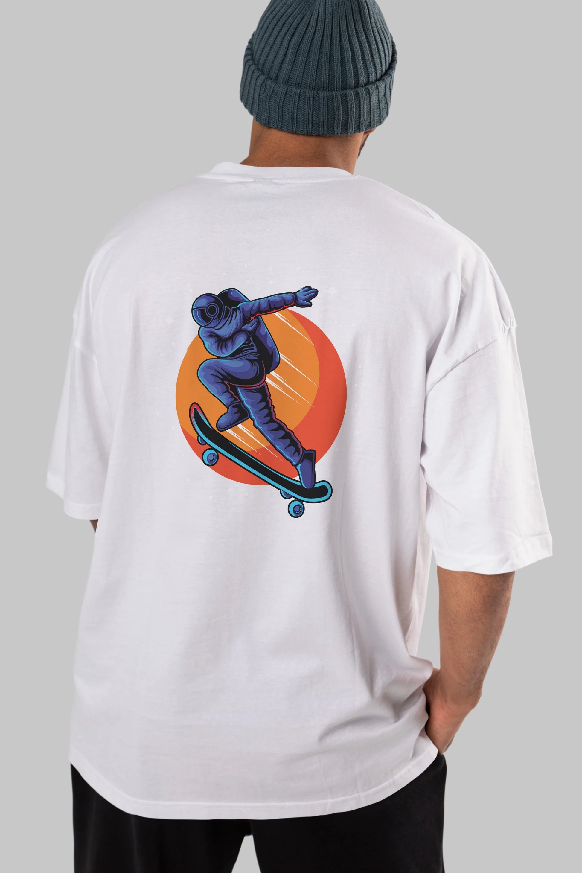 Astroskate Run Arka Baskılı Oversize t-shirt Erkek Kadın Unisex