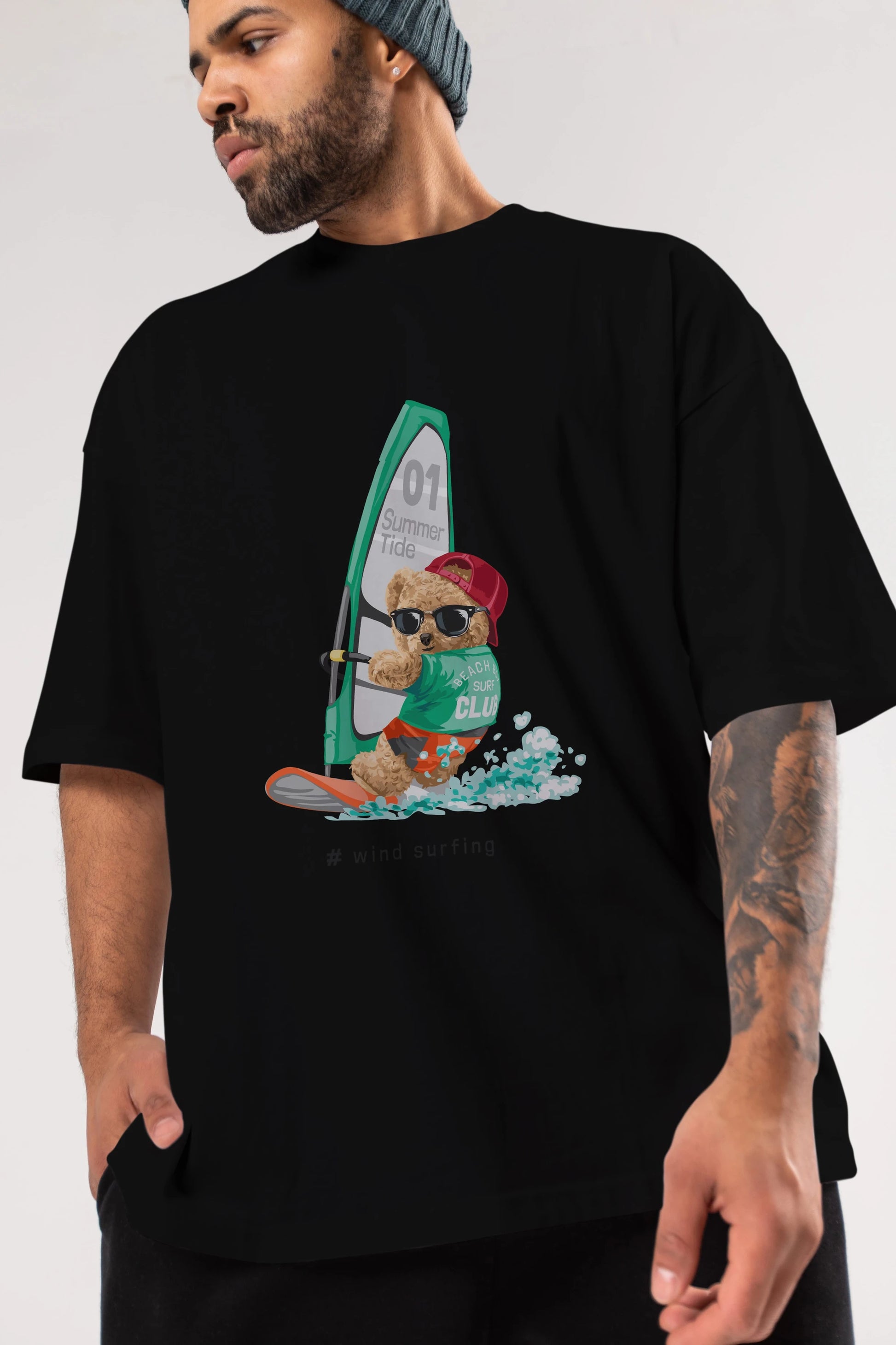 Teddy Bear Summer Tide Ön Baskılı Oversize t-shirt Erkek Kadın Unisex %100 Pamuk