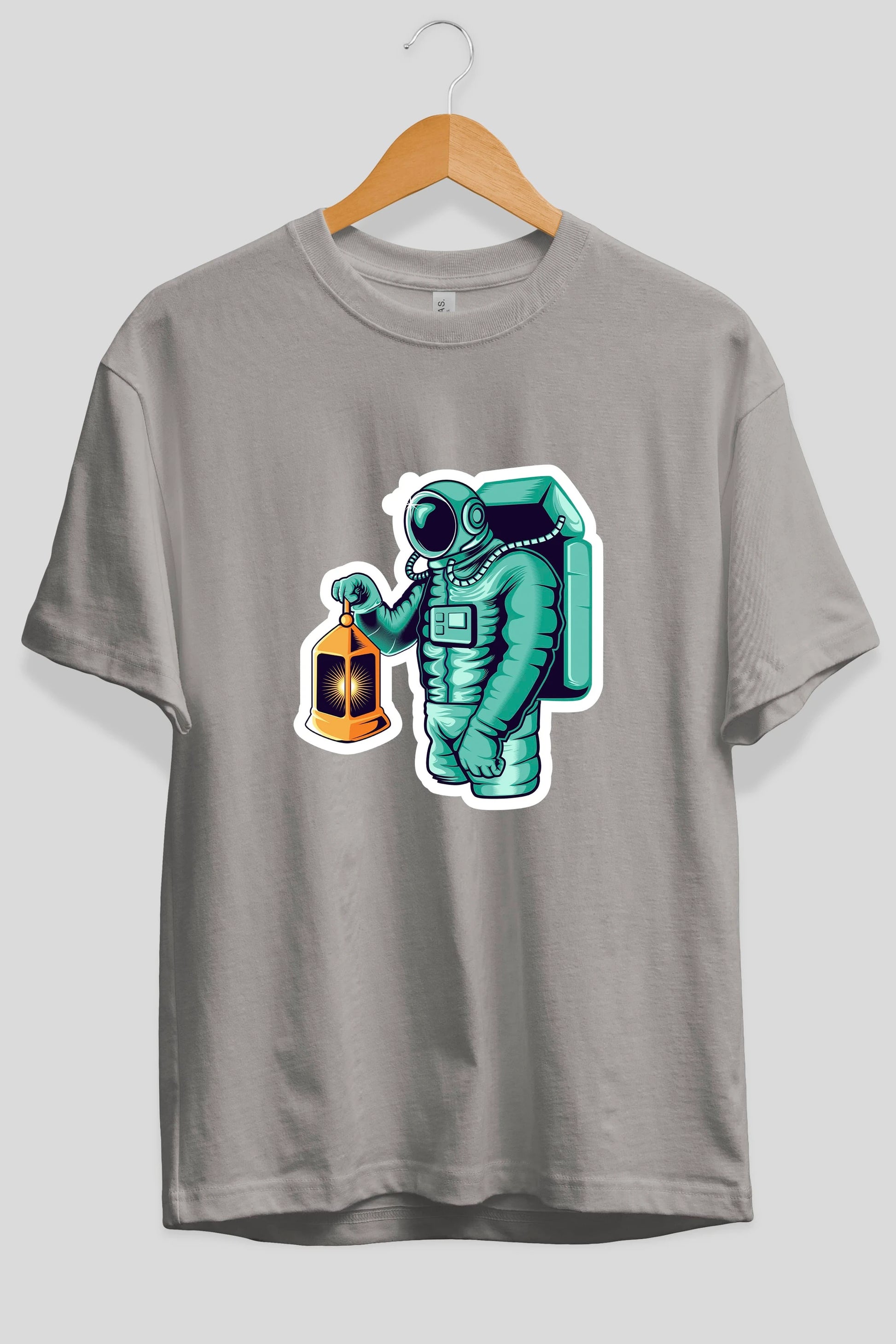 Astronaut Lantern Sticker Ön Baskılı Oversize t-shirt Erkek Kadın Unisex
