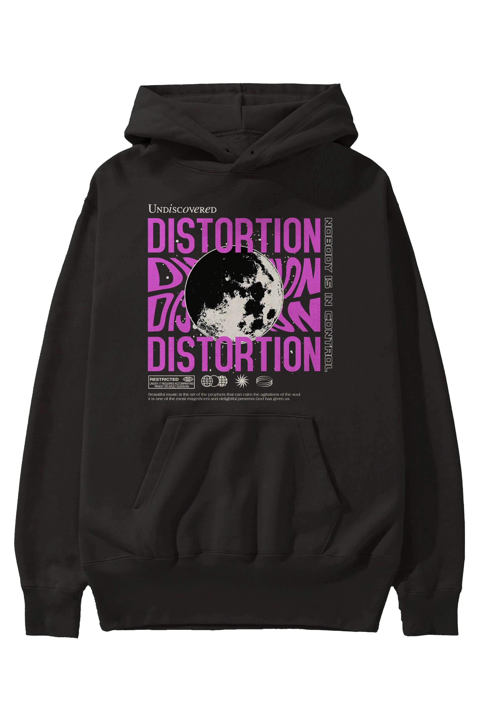 Distortion Ön Baskılı Hoodie Oversize Kapüşonlu Sweatshirt Erkek Kadın Unisex