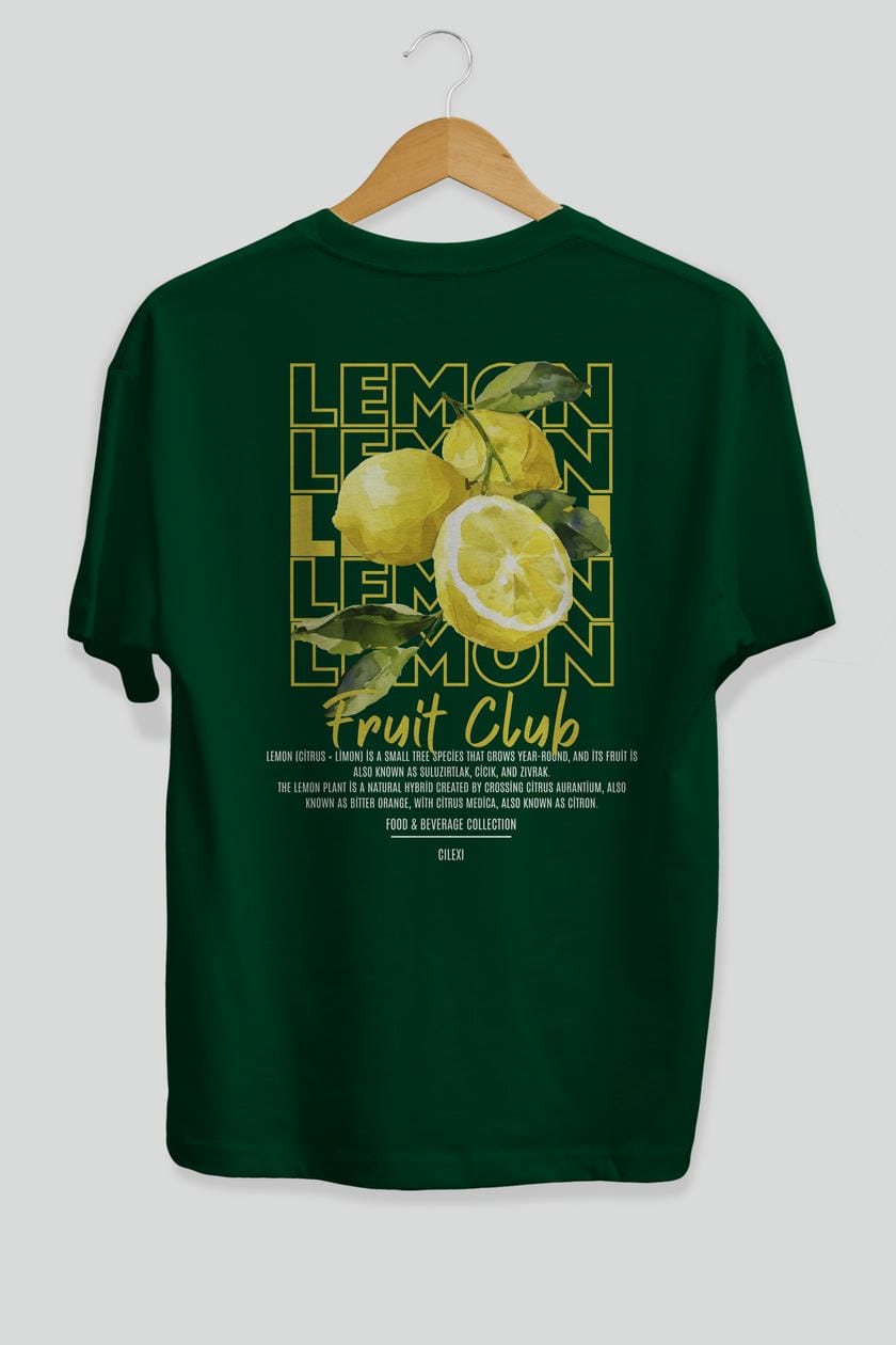 Lemon Arka Baskılı Oversize t-shirt Erkek Kadın Pamuk Bisiklet Yaka tişort