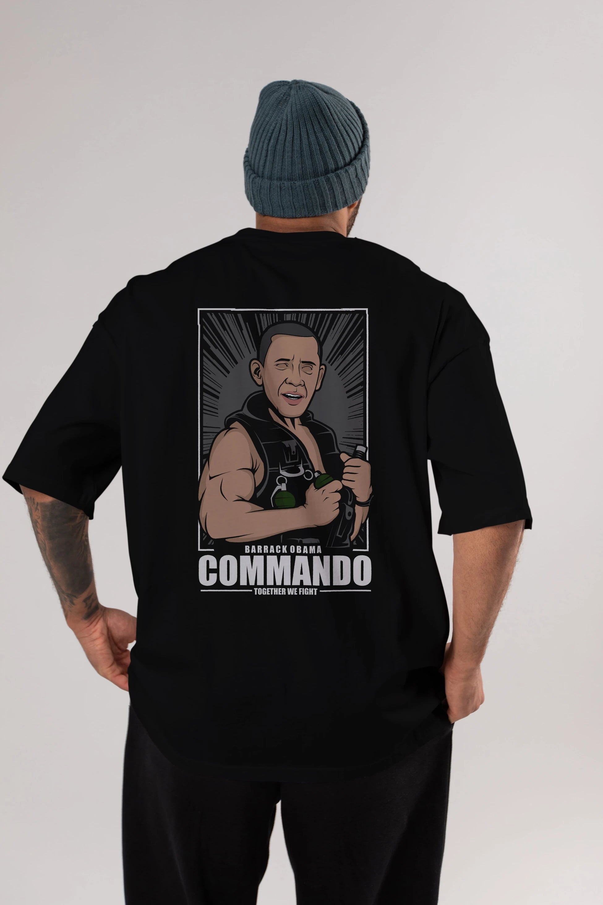 Obama Commando Arka Baskılı Oversize t-shirt Erkek Kadın Unisex %100 Pamuk tişort