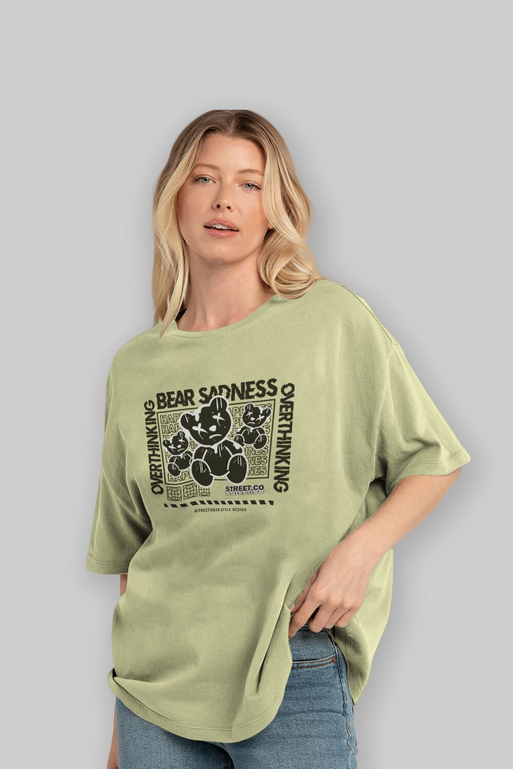 Bear Sadness 2 Ön Baskılı Oversize t-shirt Erkek Kadın Unisex