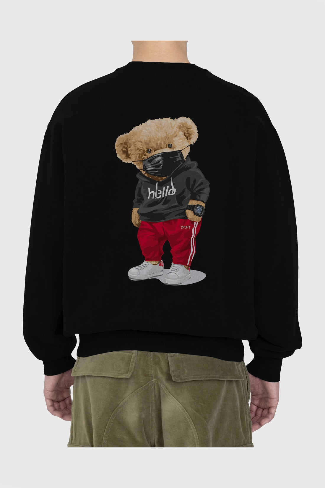 Teddy Bear Hello Sport Arka Baskılı Oversize Sweatshirt Erkek Kadın Unisex