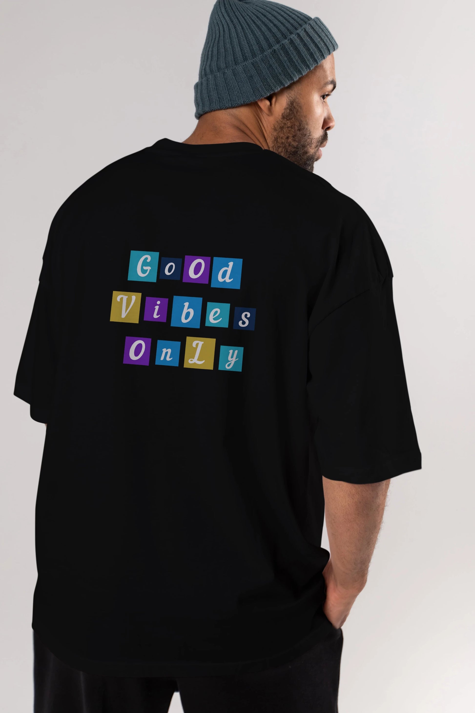 Good Vibes Only Yazılı 3 Arka Baskılı Oversize t-shirt Erkek Kadın Unisex