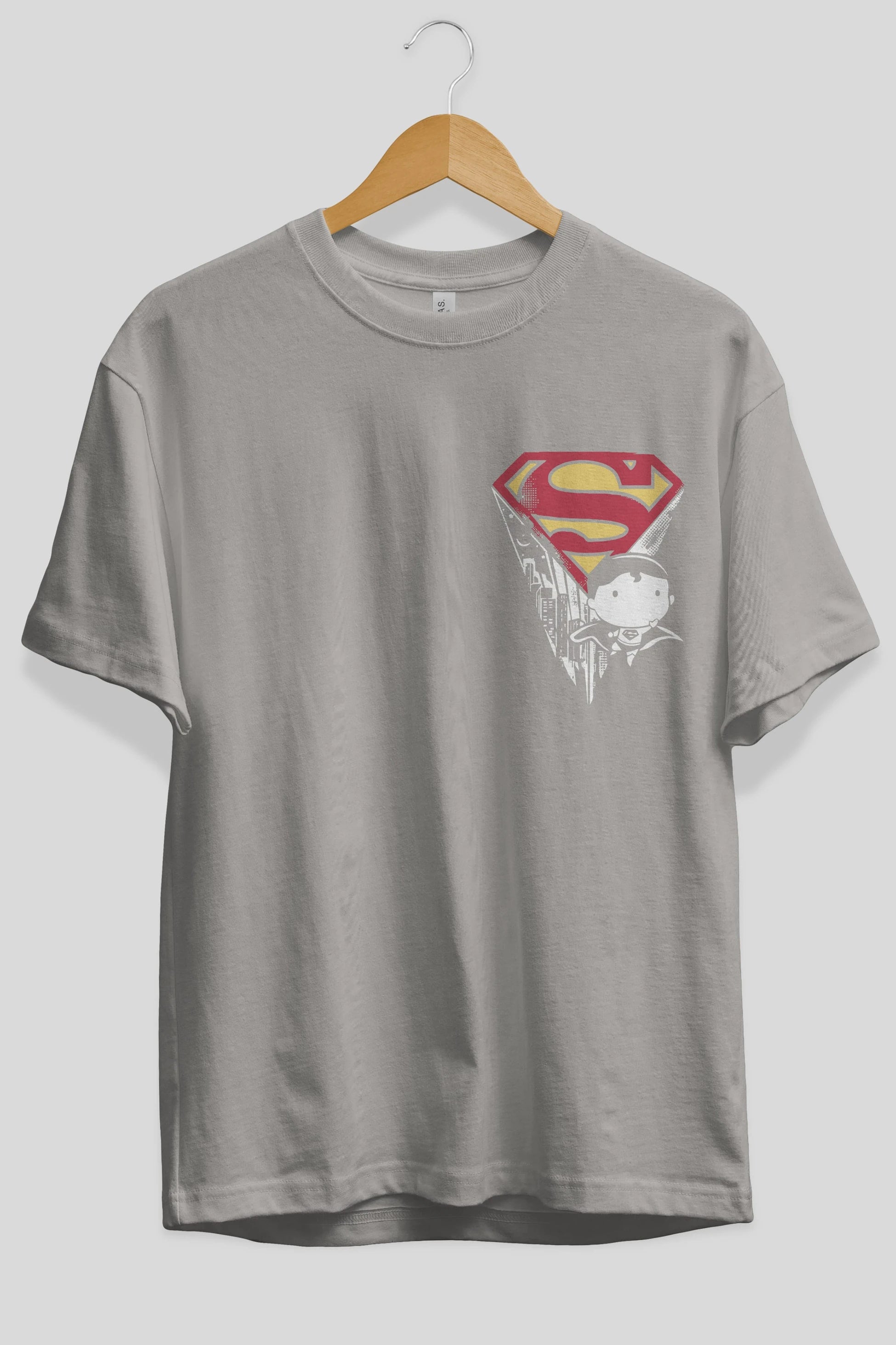 Superman Ön Sol Baskılı Oversize t-shirt Erkek Kadın Unisex %100 Pamuk Bisiklet Yaka tişort