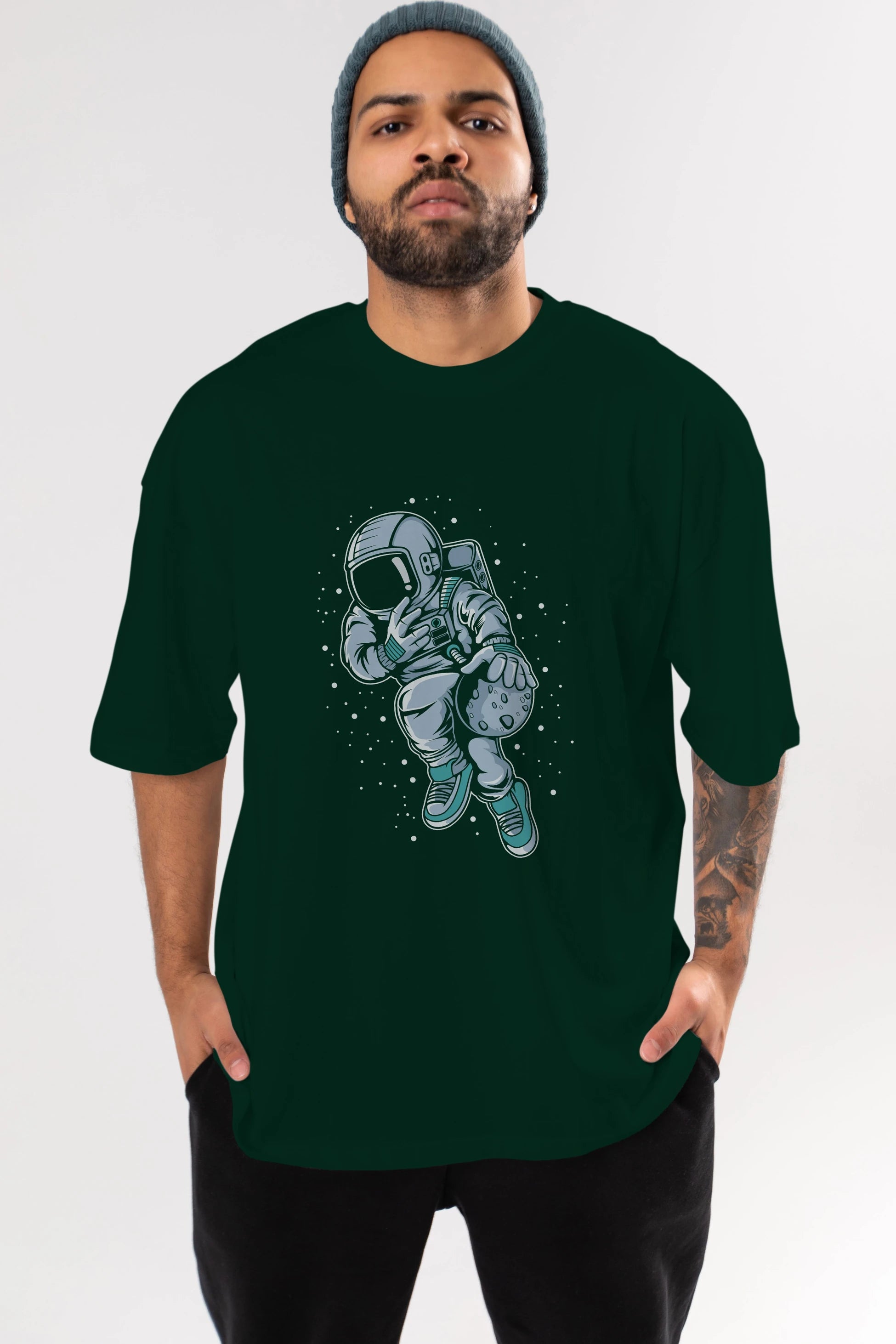 Astronaut Basketball (2) Ön Baskılı Oversize t-shirt Erkek Kadın Unisex