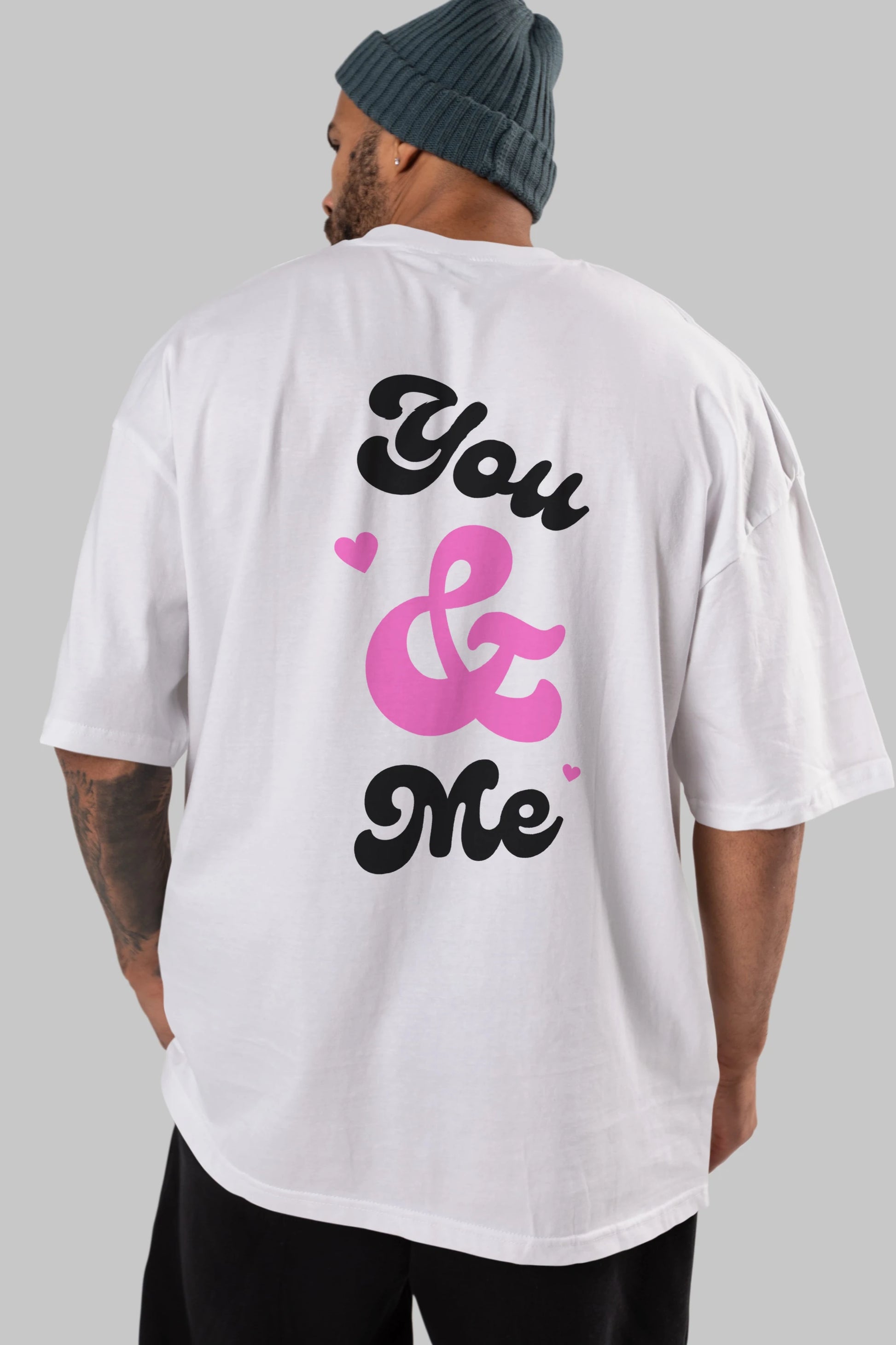 You and Me Yazılı Arka Baskılı Oversize t-shirt Erkek Kadın Unisex
