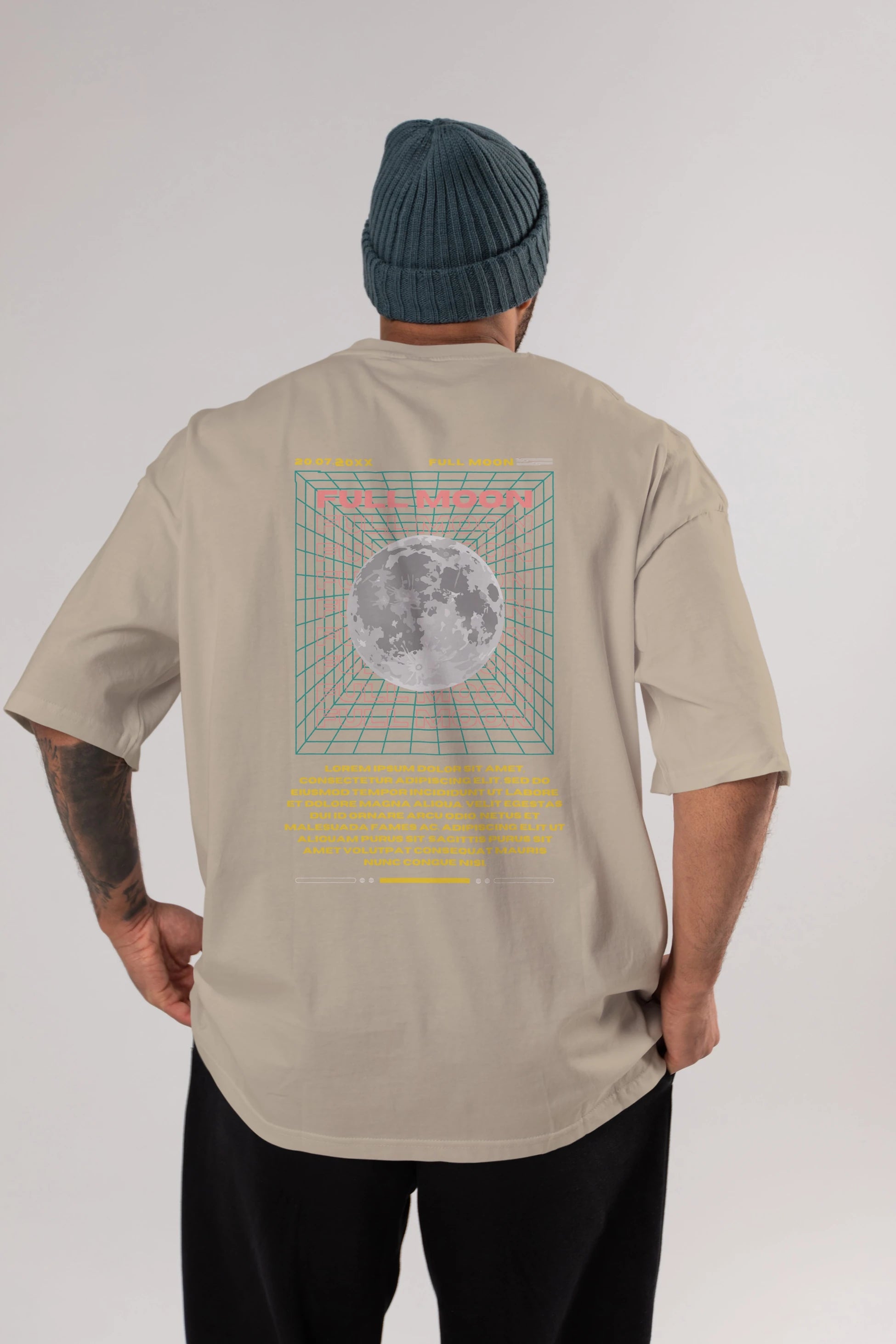 Full Moon Yazılı Arka Baskılı Oversize t-shirt Erkek Kadın Unisex