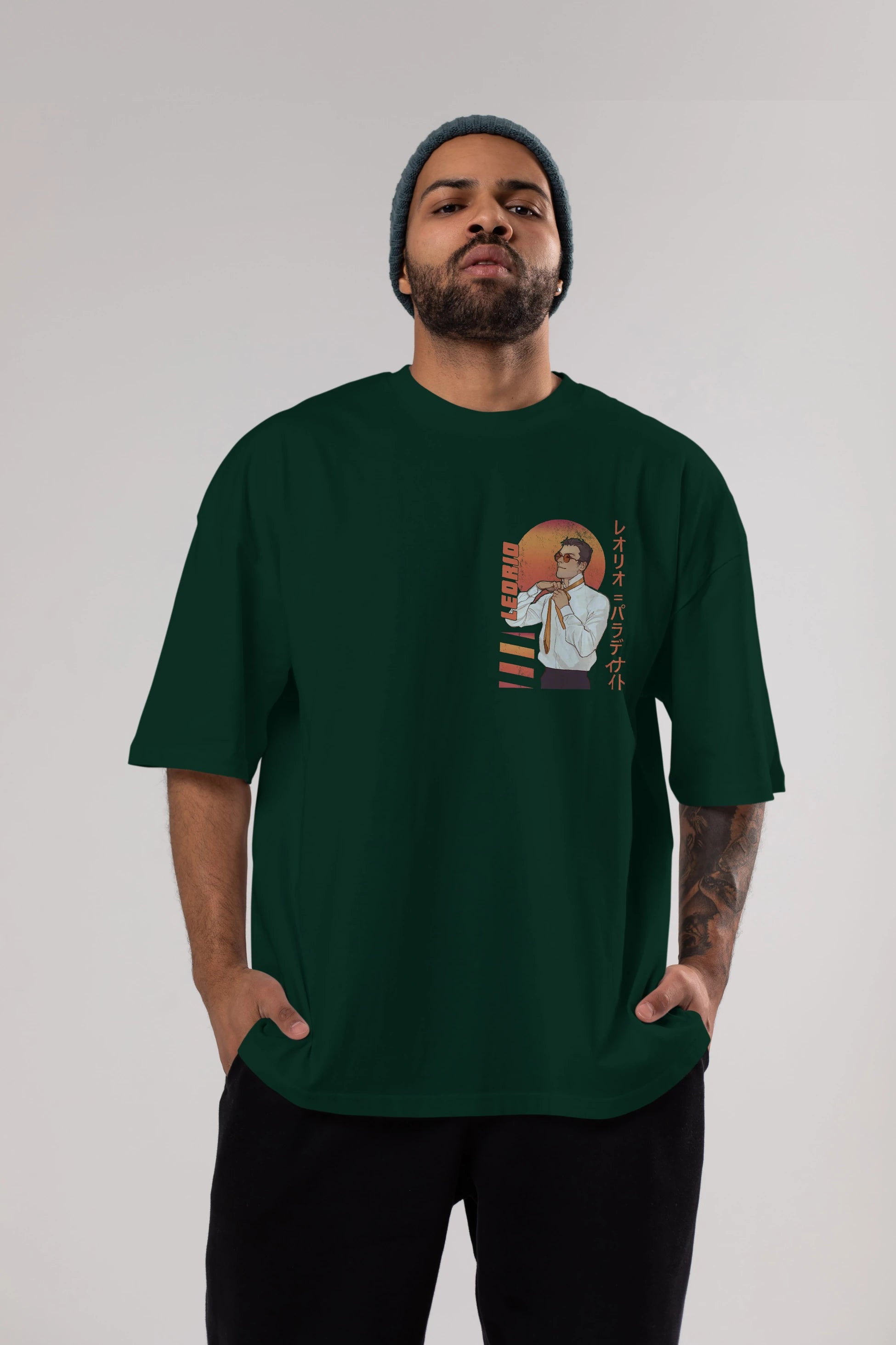 Leorio Paladiknight 5 (2) Ön Sol Baskılı Oversize t-shirt Erkek Kadın Unisex %100 Pamuk Bisiklet Yaka tişort