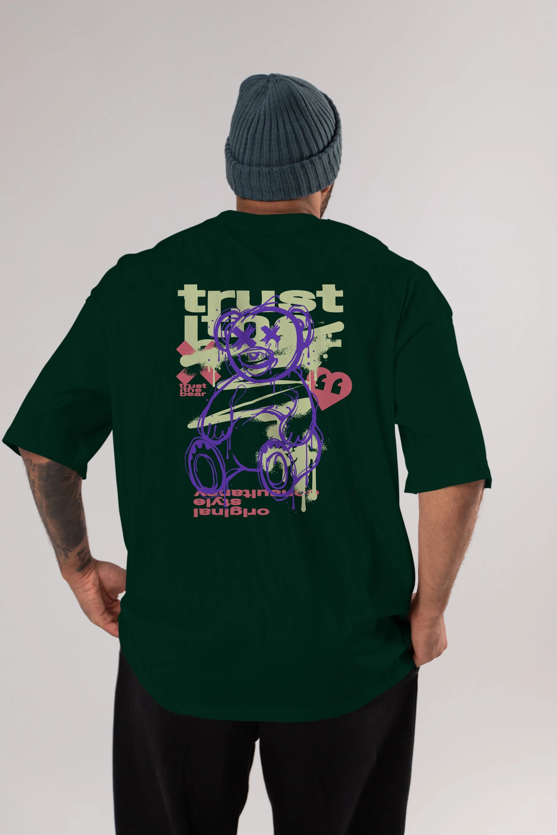 Trust The Bear 3 Arka Baskılı Oversize t-shirt Erkek Kadın Unisex