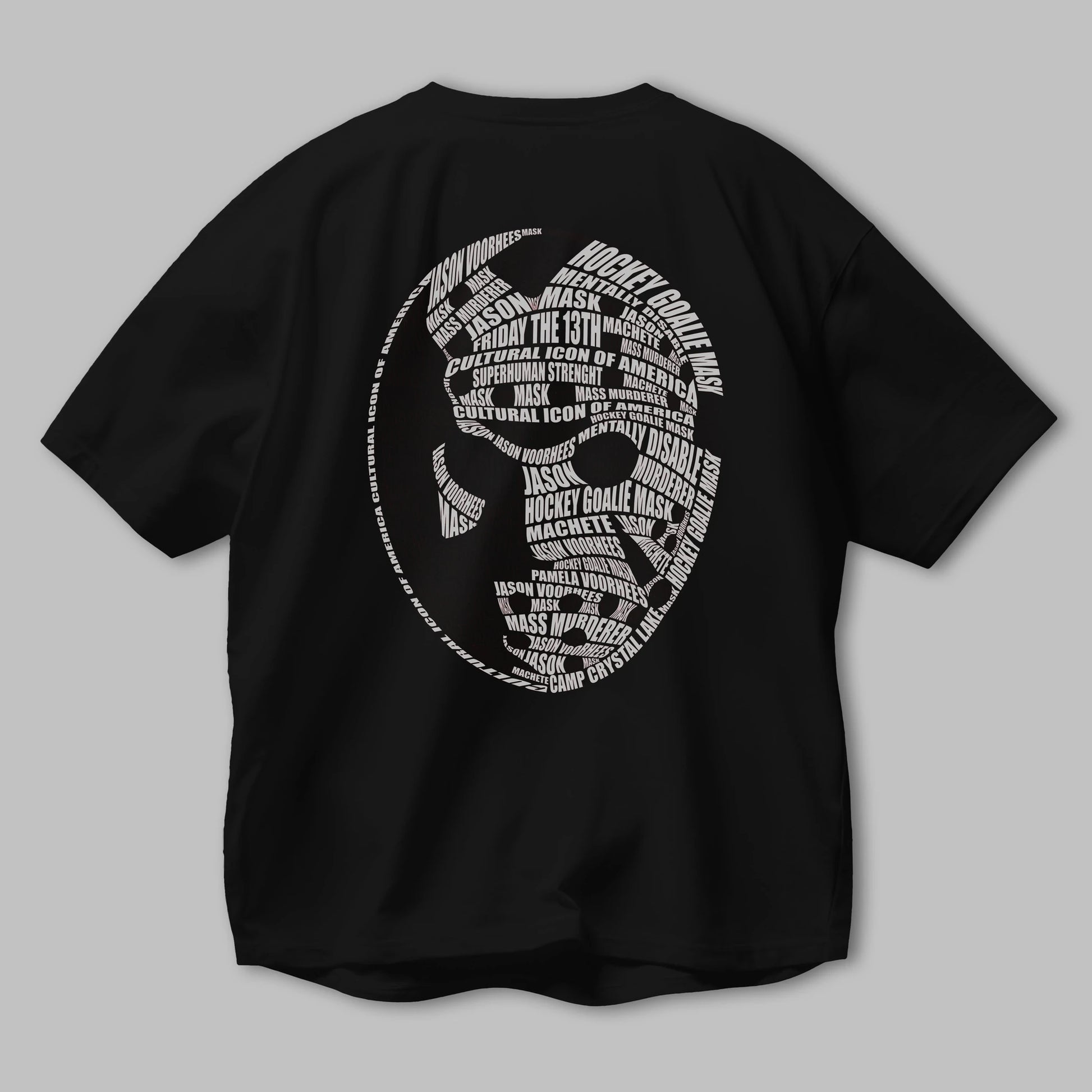 Jason Voorhees Calligram Arka Baskılı Oversize t-shirt %100 pamuk Erkek Kadın Unisex