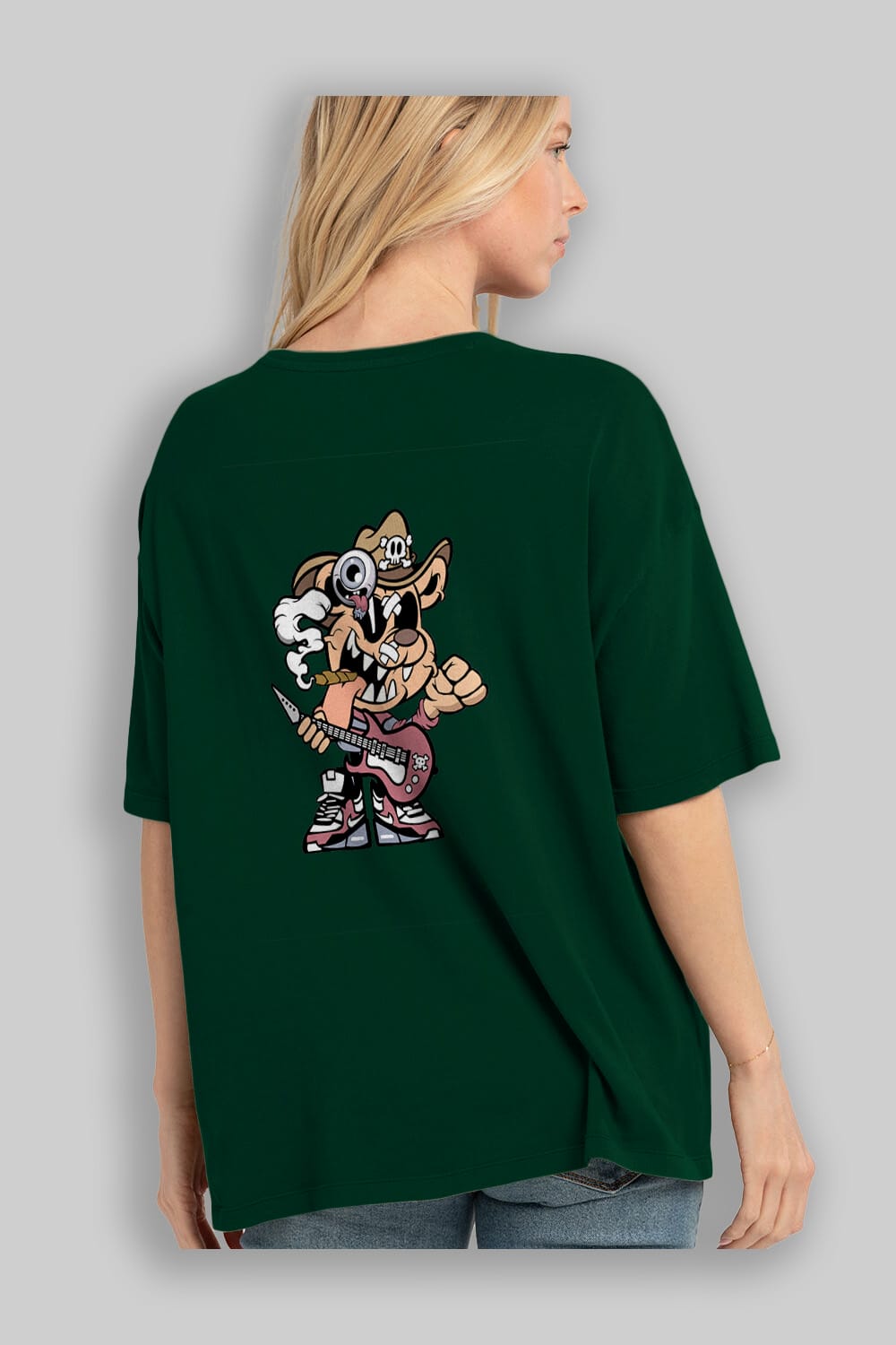 Freddy Bear Arka Baskılı Oversize t-shirt Erkek Kadın Unisex %100 Pamuk tişort