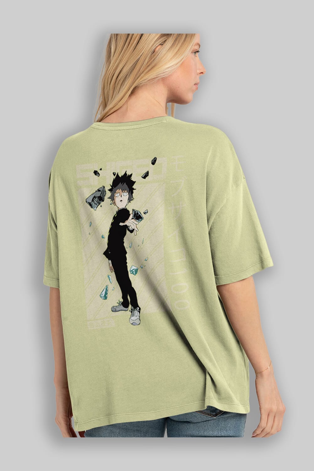 Shigeo Kageyama 3 Anime Arka Baskılı Oversize t-shirt Erkek Kadın Unisex