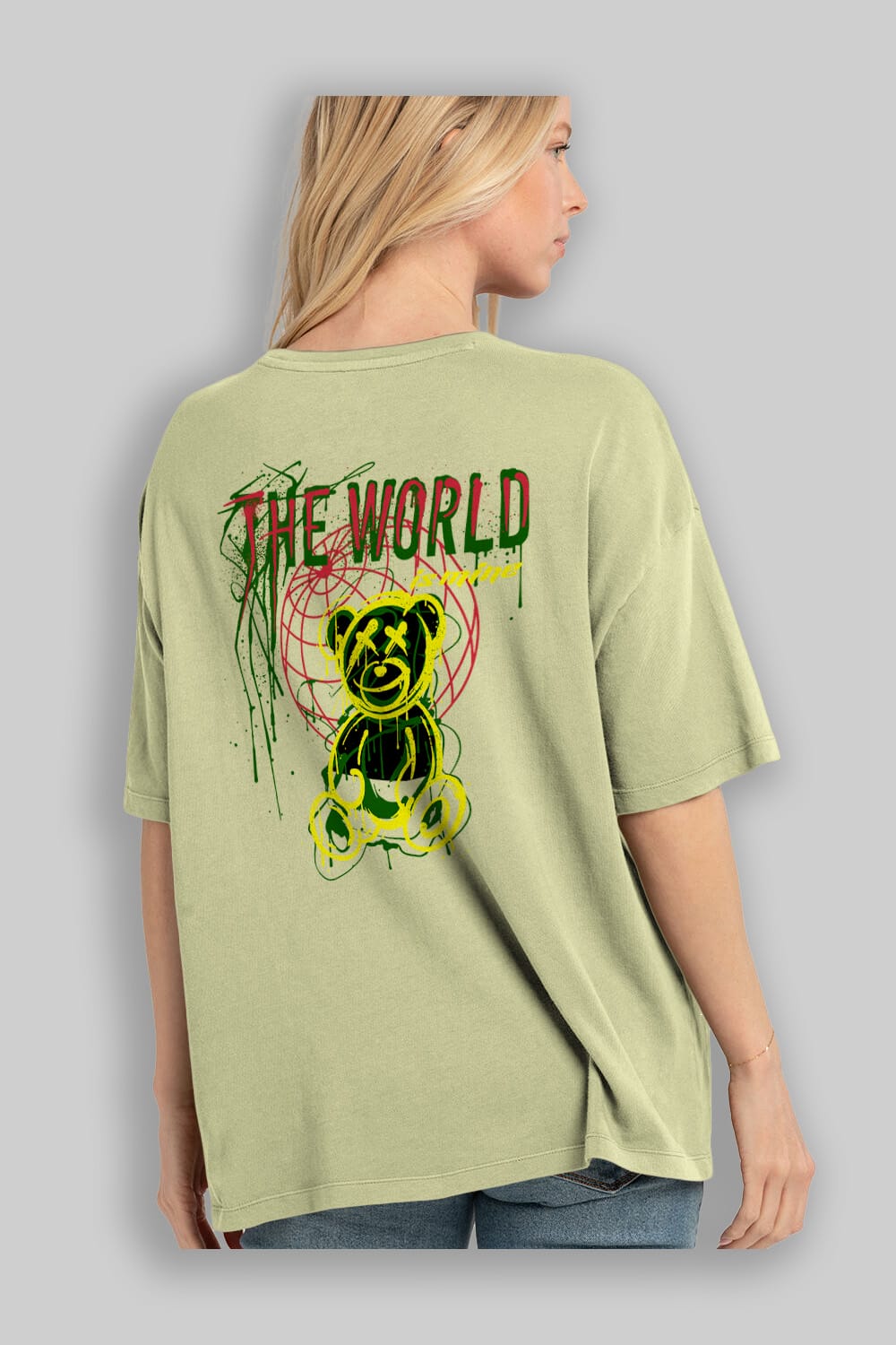 The World is Mine Bear Arka Baskılı Oversize t-shirt Erkek Kadın Unisex