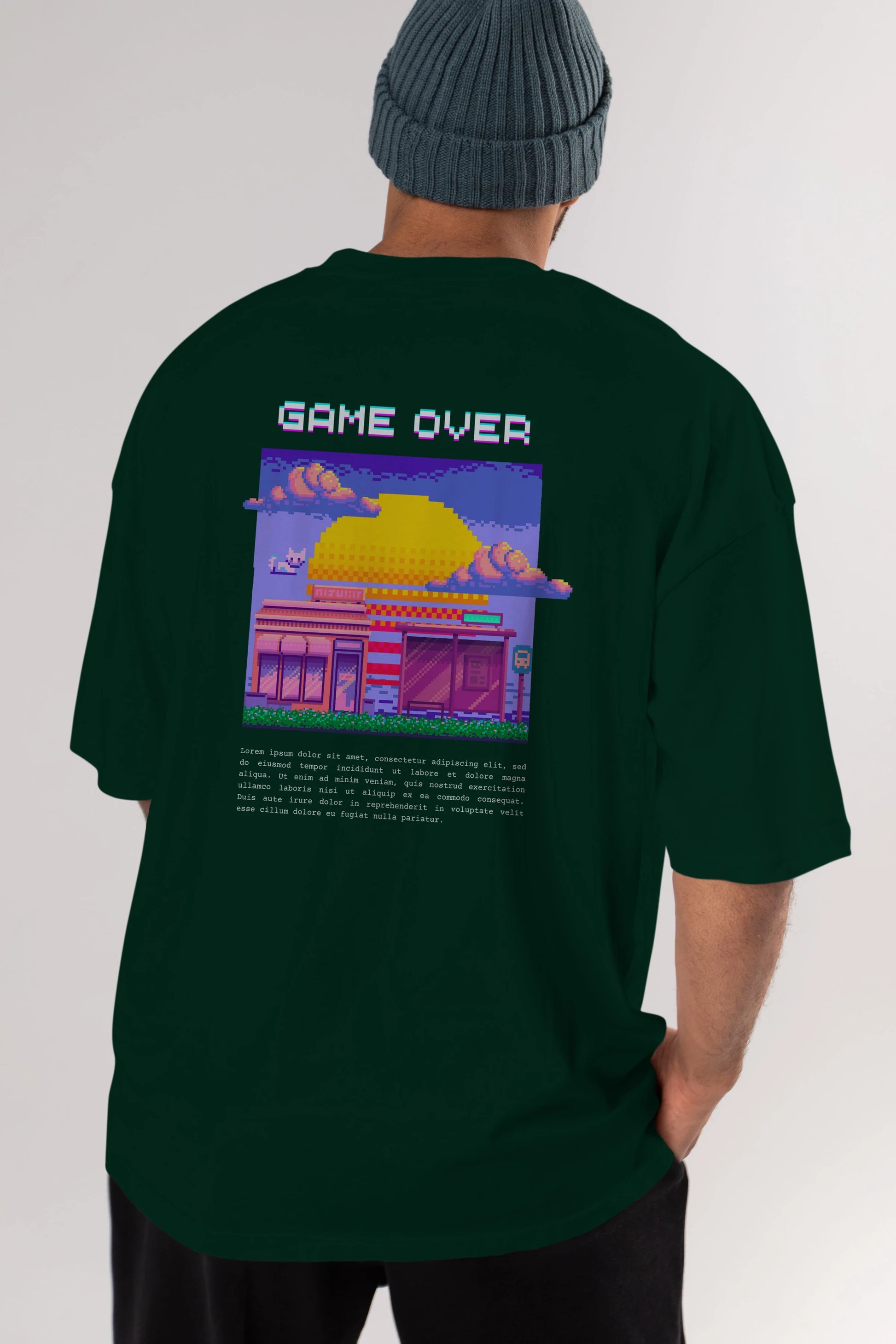 Game Over Yazılı Arka Baskılı Oversize t-shirt Erkek Kadın Unisex