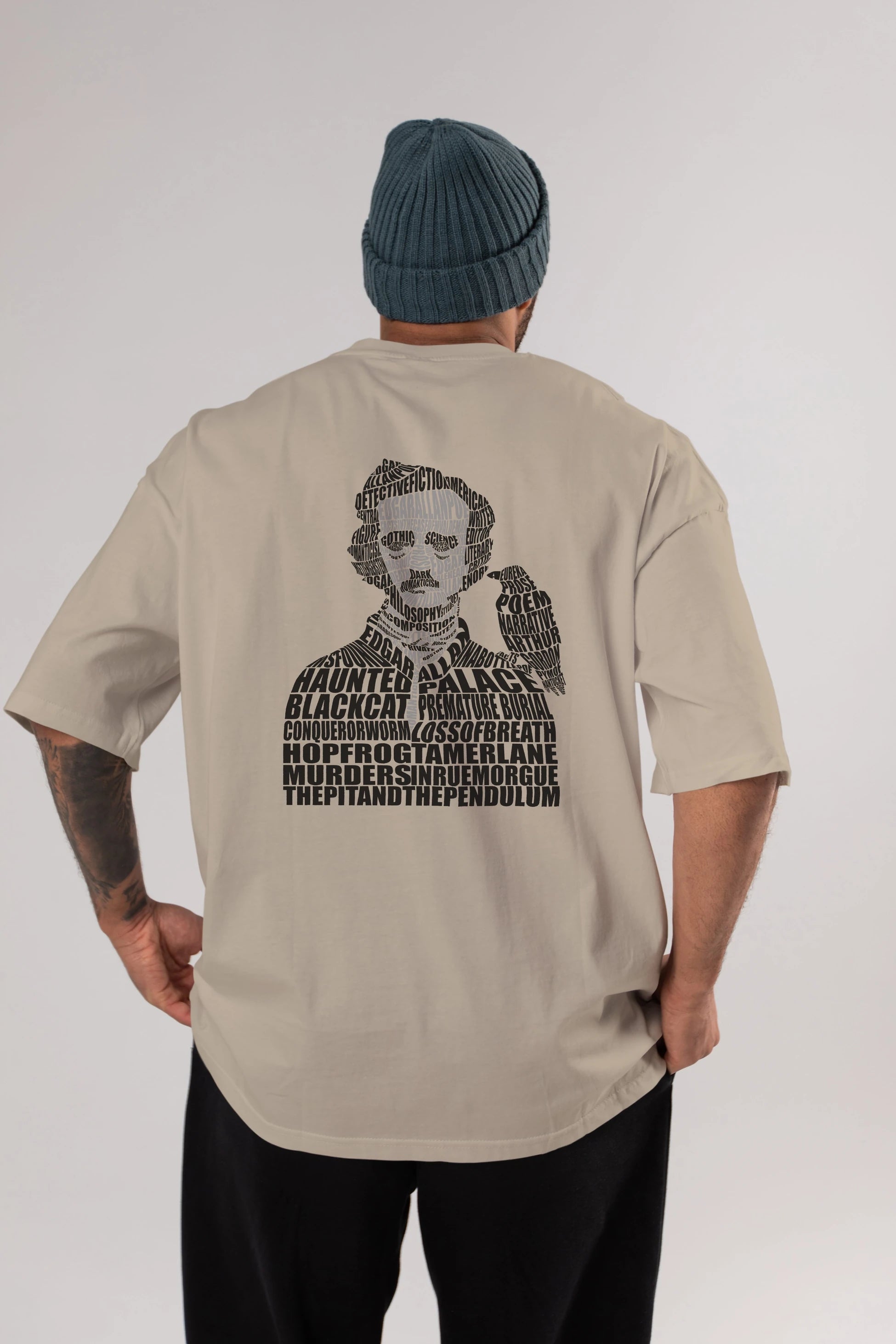 Edgar Alan Poe Calligram Arka Baskılı Oversize t-shirt %100 pamuk Erkek Kadın Unisex