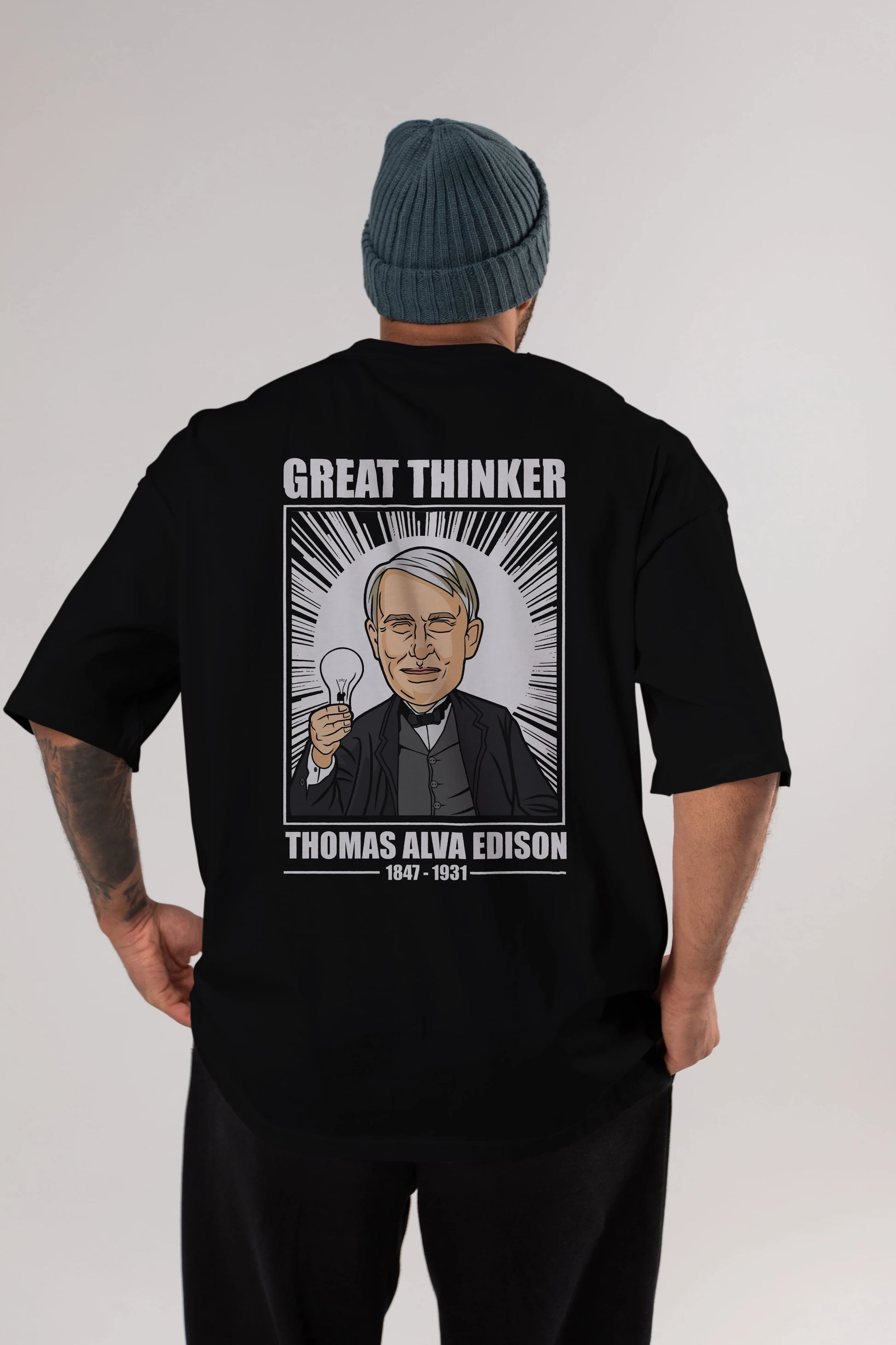 Thomas Alfa Edison Arka Baskılı Oversize t-shirt Erkek Kadın Unisex %100 Pamuk tişort