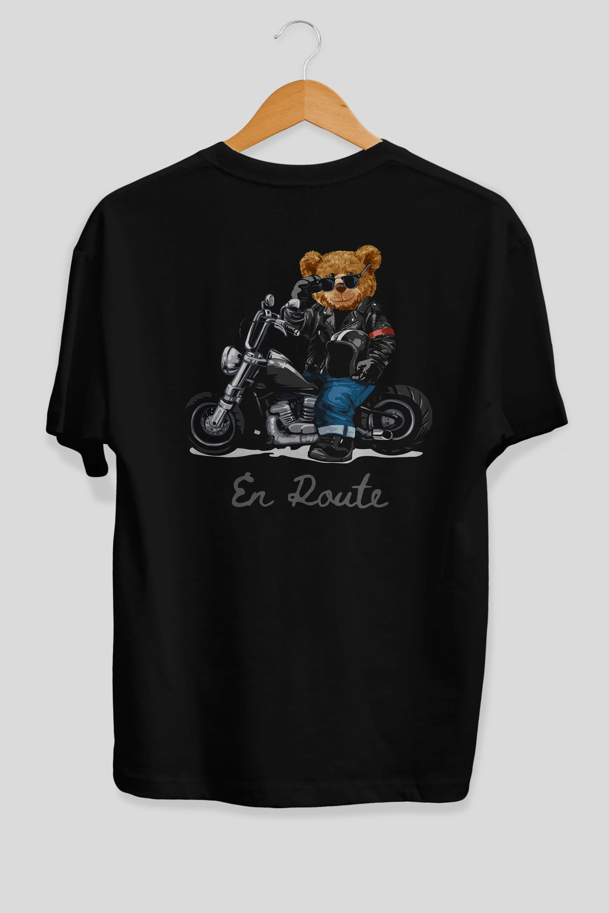 Teddy Bear En Route Arka Baskılı Oversize t-shirt Erkek Kadın Unisex %100 Pamuk