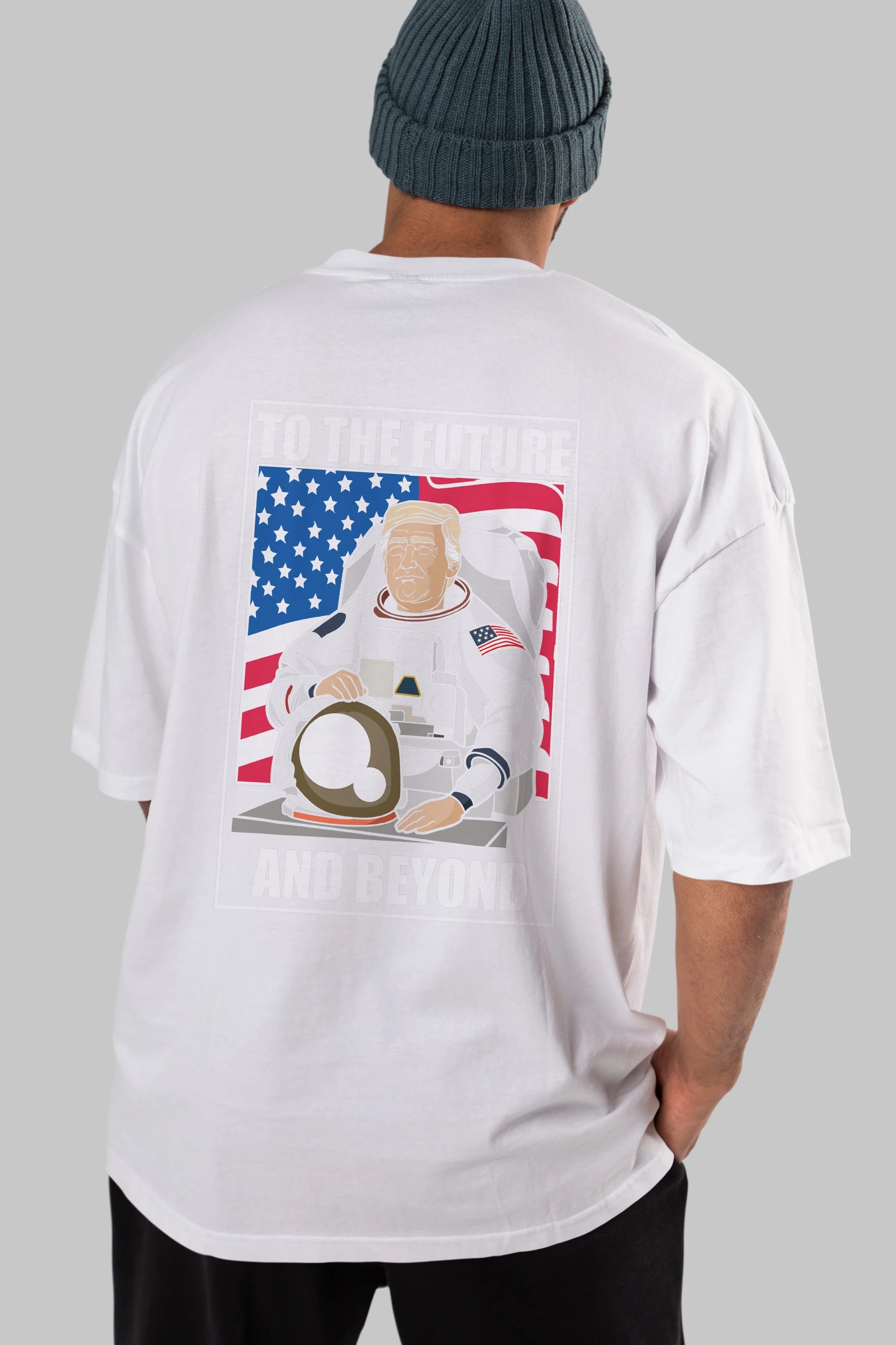 Trumpstronaut Arka Baskılı Oversize t-shirt Erkek Kadın Unisex %100 Pamuk tişort