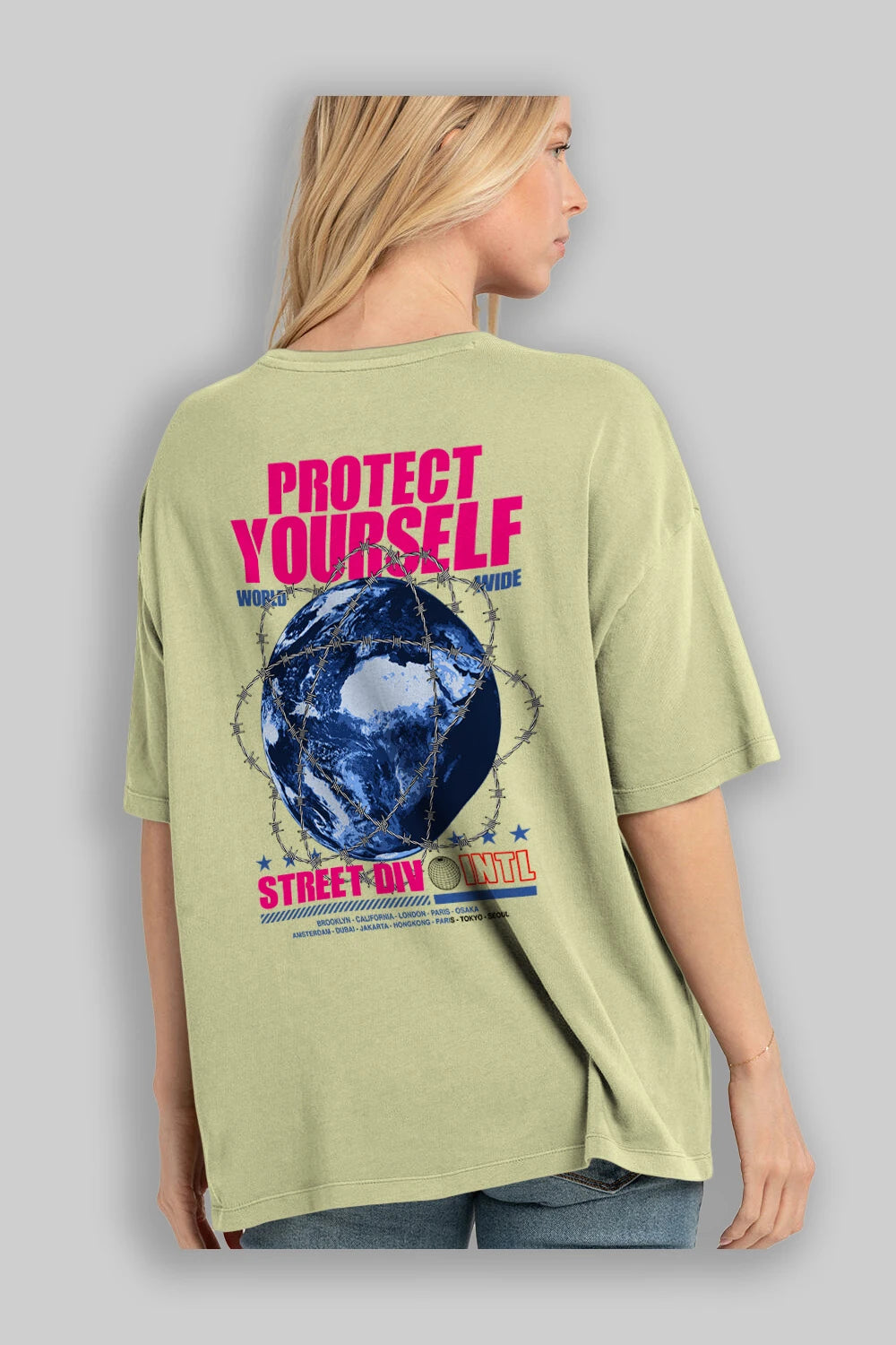 Protect Yourself Arka Baskılı Oversize t-shirt Erkek Kadın Unisex