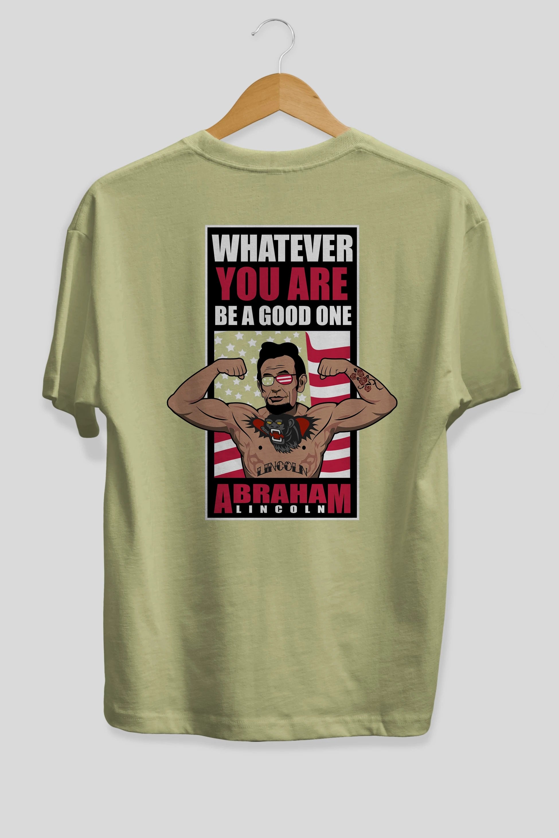 Lincoln Fighter Arka Baskılı Oversize t-shirt Erkek Kadın Unisex %100 Pamuk tişort