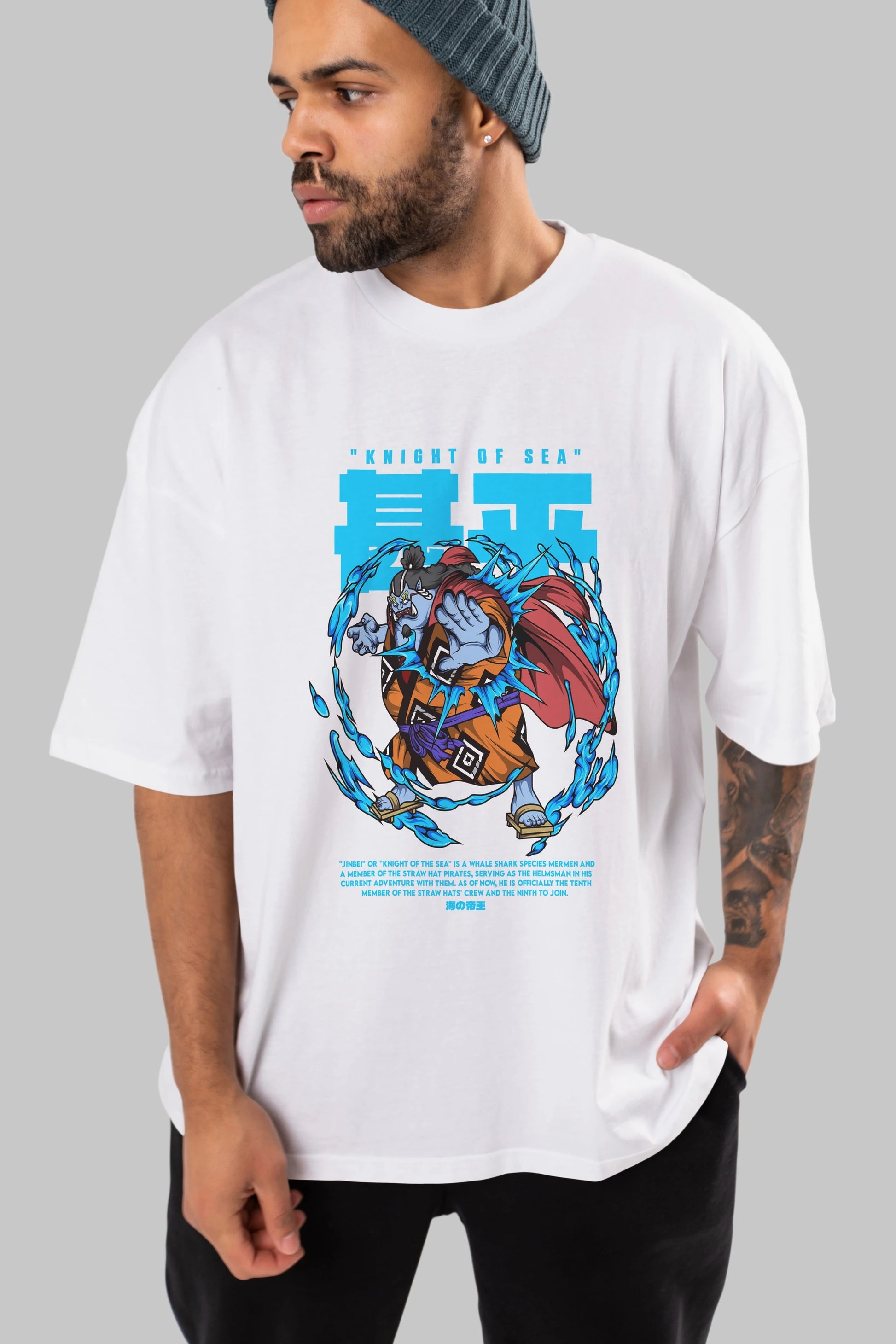 Jinbei Anime Ön Baskılı Oversize t-shirt %100 pamuk Erkek Kadın Unisex