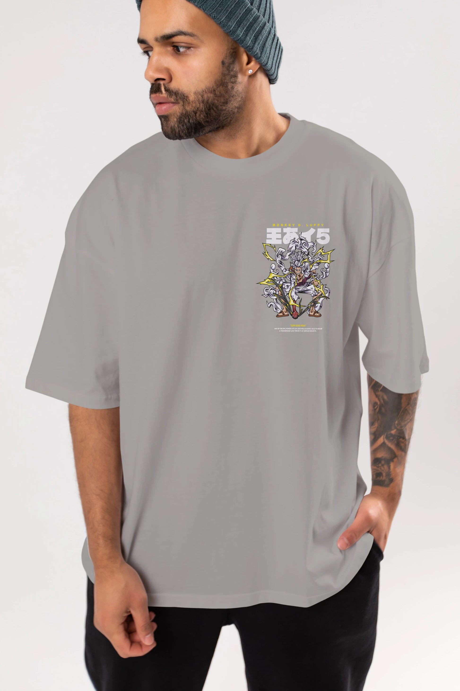 Monkey D. Luffy Ön Sol Baskılı Oversize t-shirt Erkek Kadın Unisex %100 Pamuk Bisiklet Yaka tişort