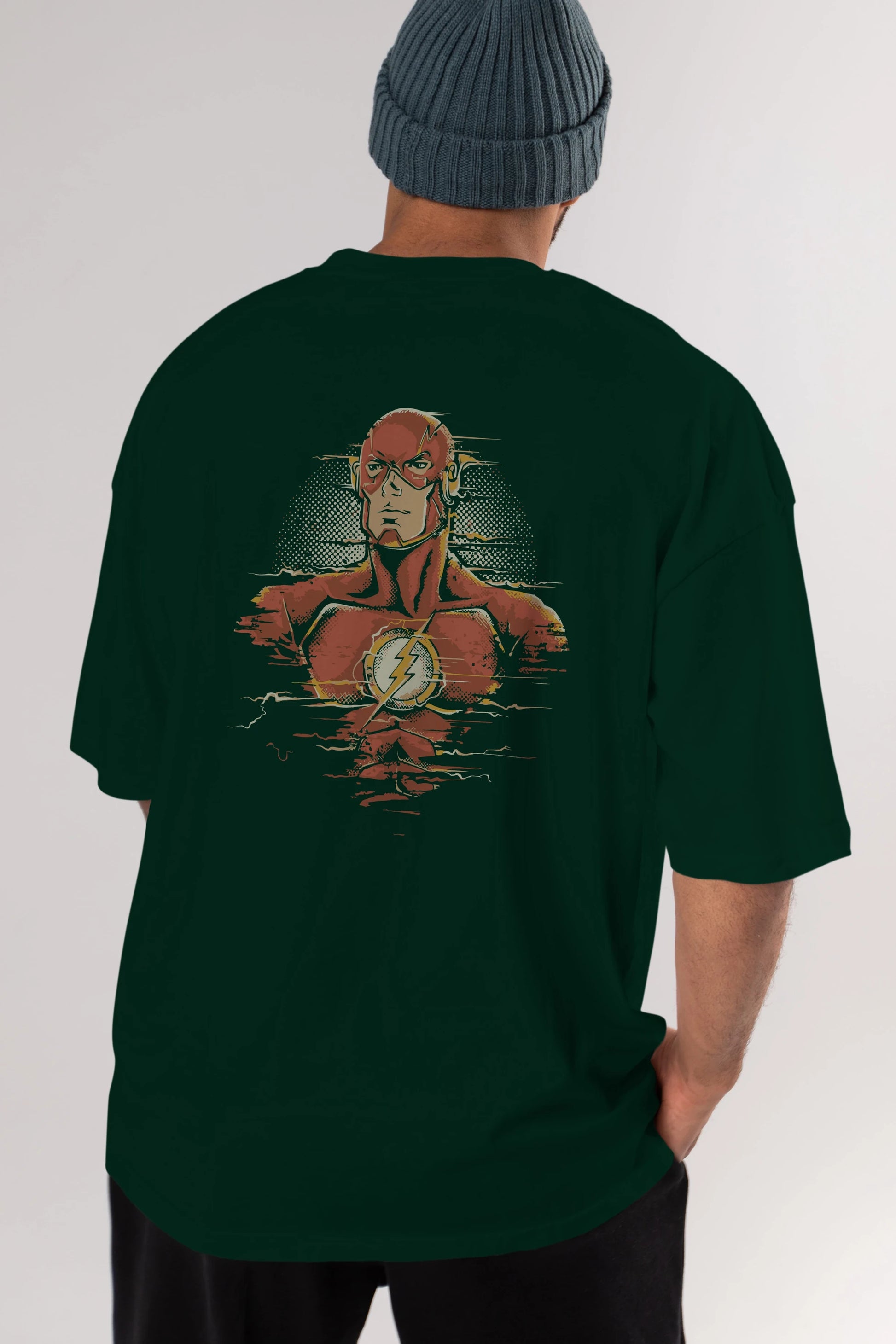 Flash Avengers Arka Baskılı Oversize t-shirt Erkek Kadın Unisex %100 Pamuk Bisiklet Yaka tişort
