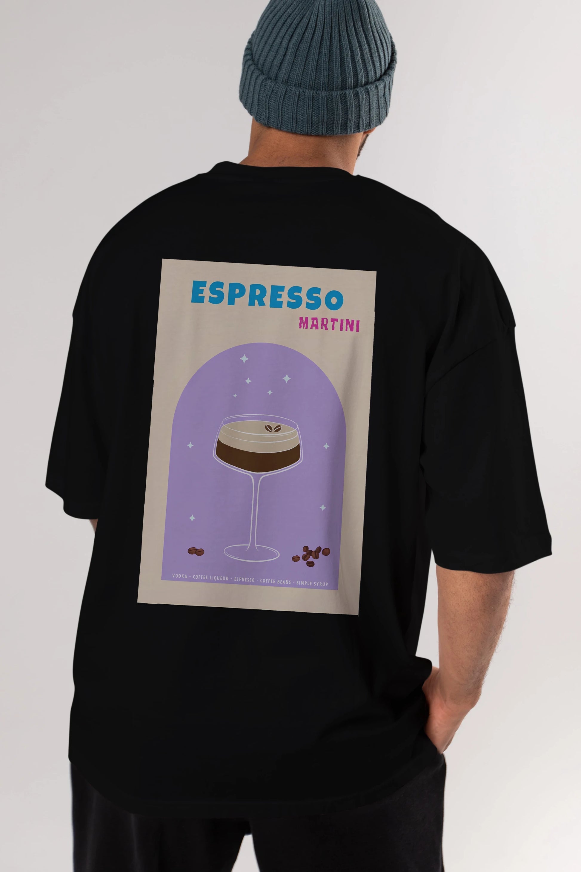 Espresso Martini 5 Arka Baskılı Oversize t-shirt Erkek Kadın Unisex %100 Pamuk Bisiklet Yaka tişort