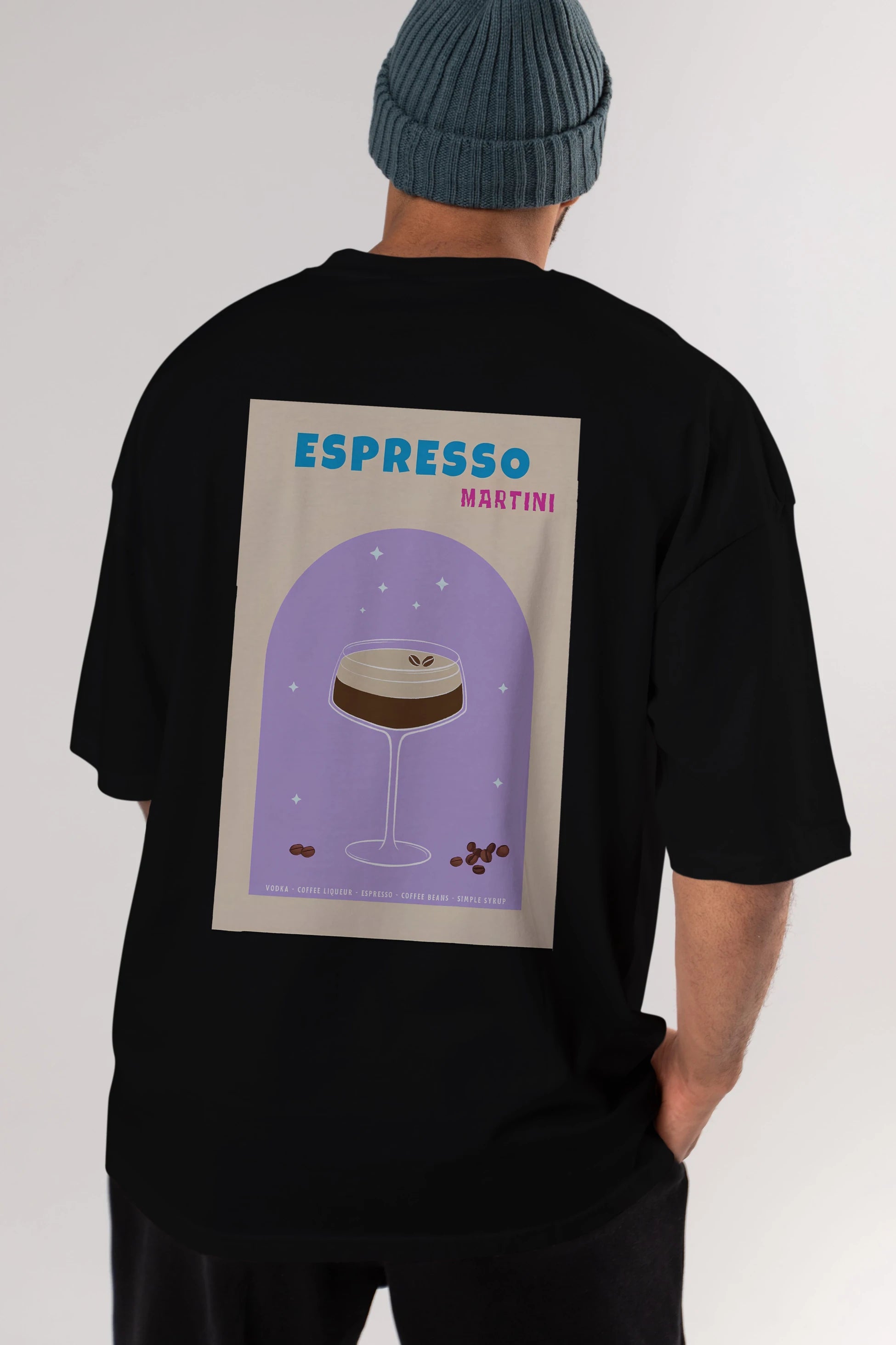 Espresso Martini 5 Arka Baskılı Oversize t-shirt Erkek Kadın Unisex %100 Pamuk Bisiklet Yaka tişort