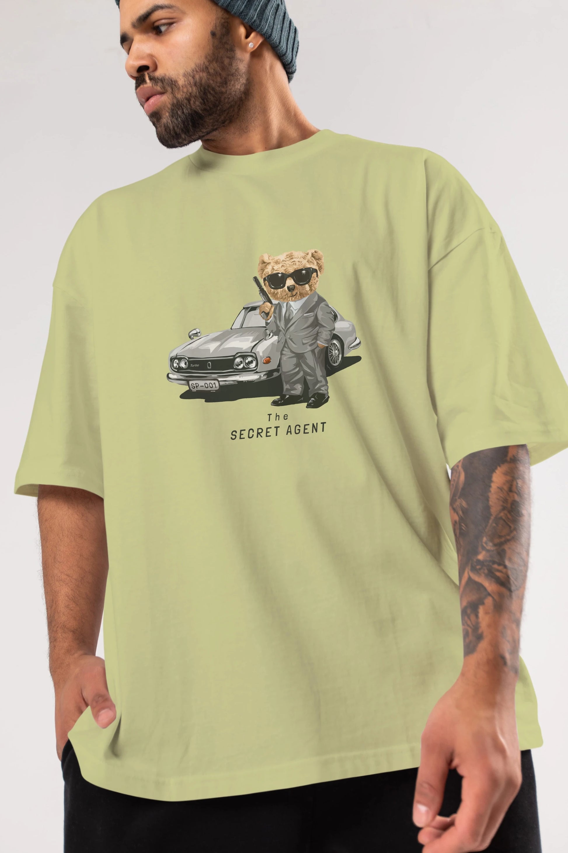 Teddy Bear The Secret Agent Ön Baskılı Oversize t-shirt Erkek Kadın Unisex %100 Pamuk