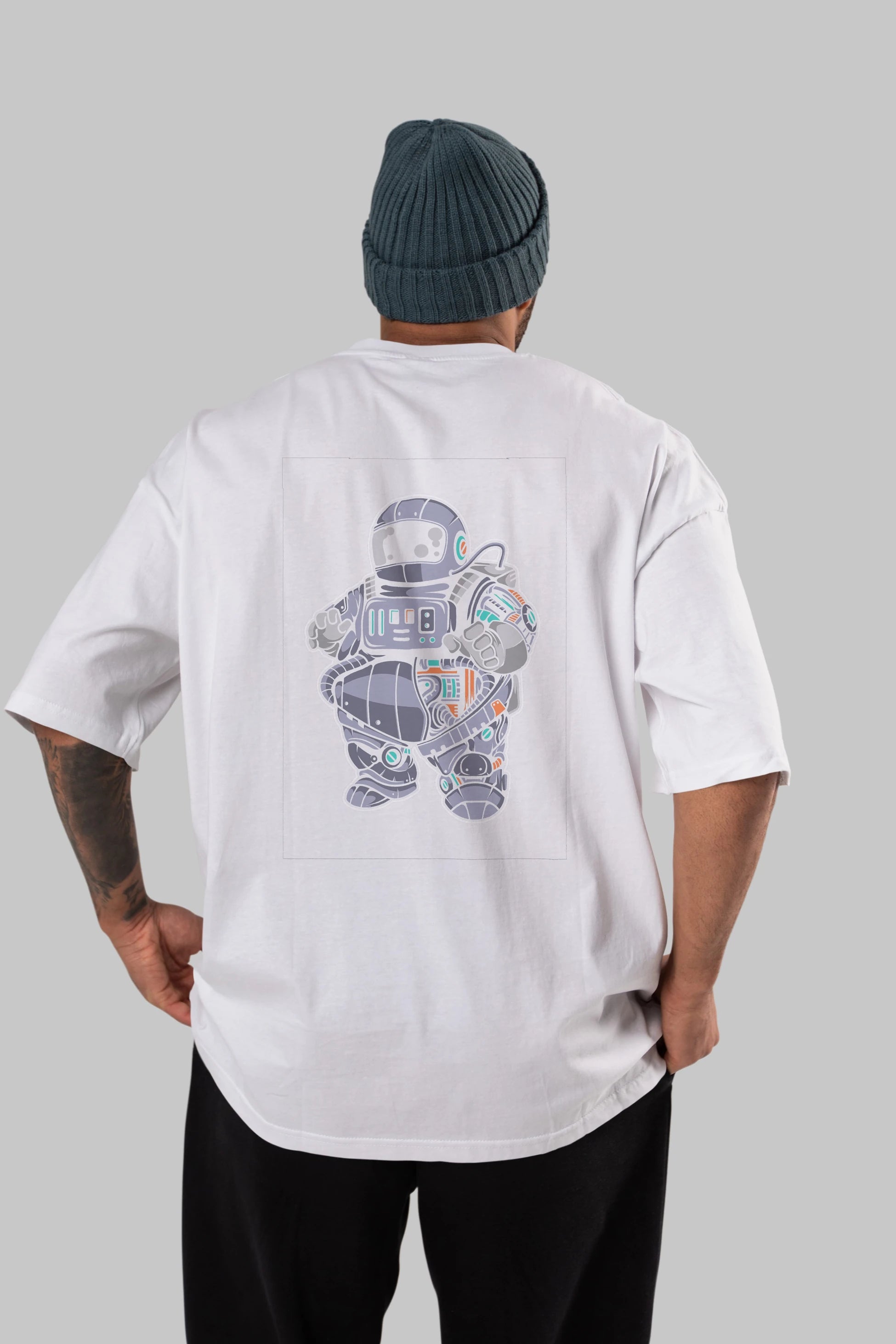 Fat Astronaut Robot Arka Baskılı Oversize t-shirt Erkek Kadın Unisex